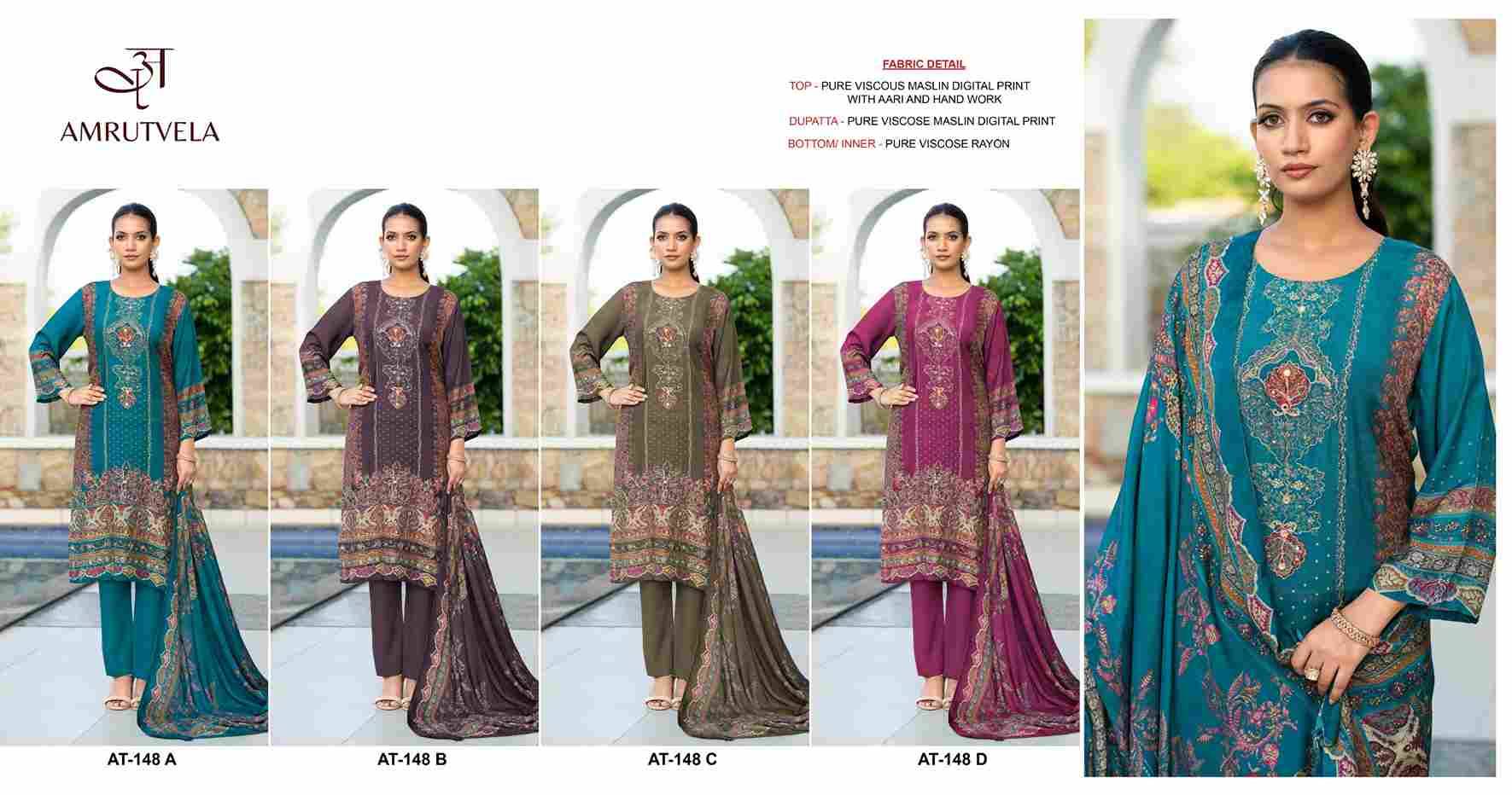 Amrutvela Hit Design AT-148 Colours By Amrutvela AT-148-A To AT-148-D Series Designer Pakistani Suits Collection Beautiful Stylish Fancy Colorful Party Wear & Occasional Wear Viscose Muslin Dresses At Wholesale Price