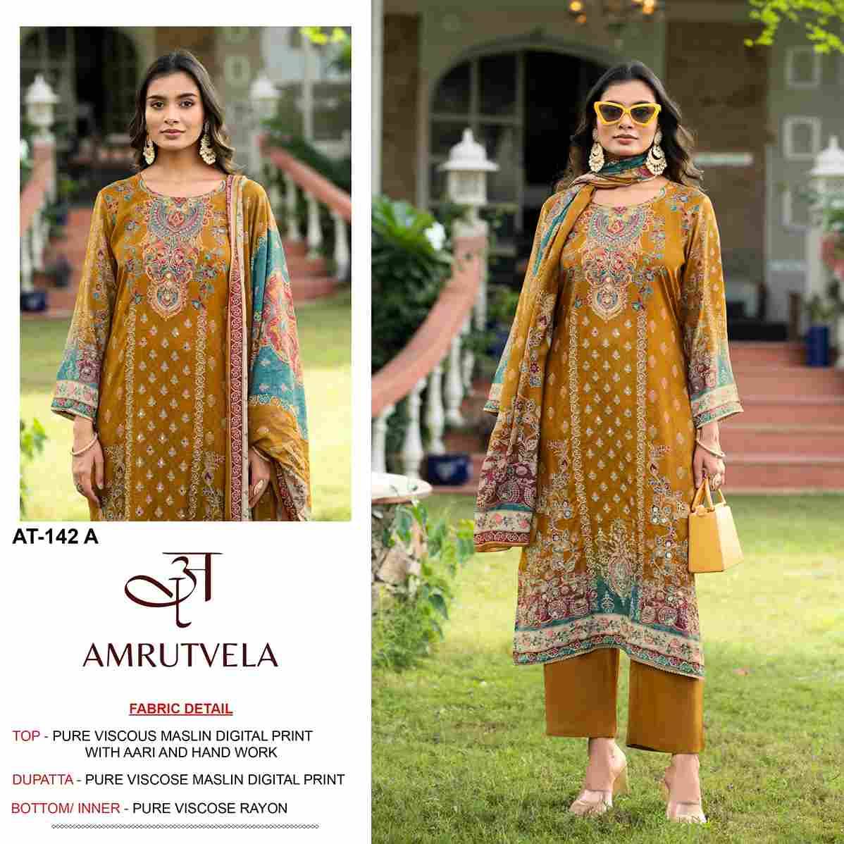 Amrutvela Hit Design AT-142 Colours By Amrutvela AT-142-A To AT-142-D Series Designer Pakistani Suits Collection Beautiful Stylish Fancy Colorful Party Wear & Occasional Wear Viscose Muslin Dresses At Wholesale Price