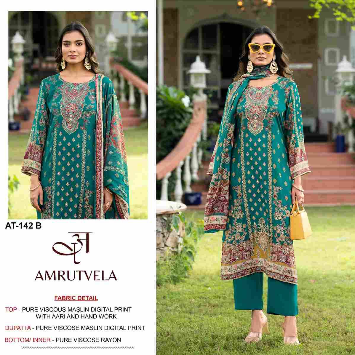 Amrutvela Hit Design AT-142 Colours By Amrutvela AT-142-A To AT-142-D Series Designer Pakistani Suits Collection Beautiful Stylish Fancy Colorful Party Wear & Occasional Wear Viscose Muslin Dresses At Wholesale Price