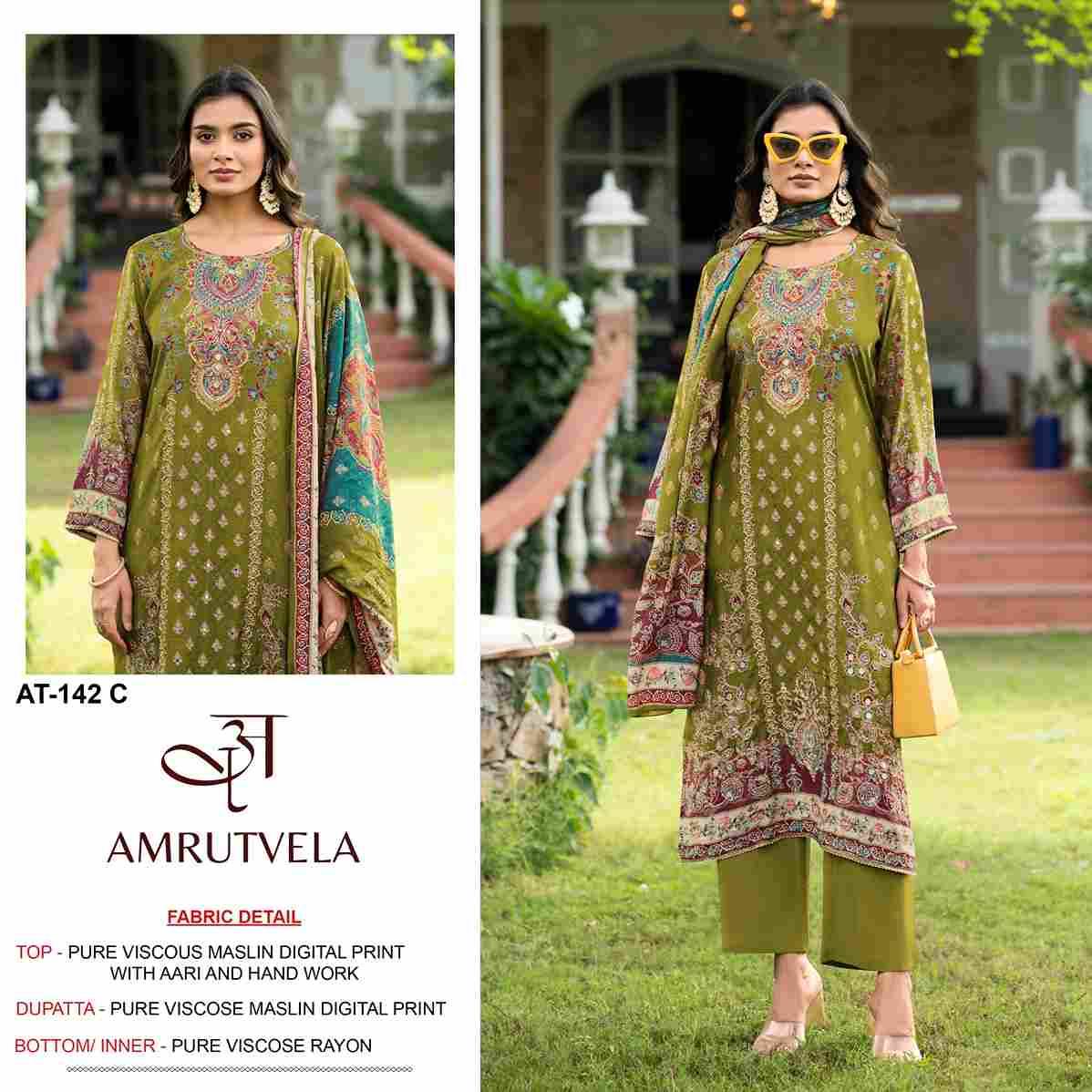 Amrutvela Hit Design AT-142 Colours By Amrutvela AT-142-A To AT-142-D Series Designer Pakistani Suits Collection Beautiful Stylish Fancy Colorful Party Wear & Occasional Wear Viscose Muslin Dresses At Wholesale Price