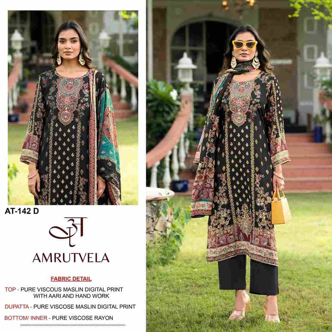 Amrutvela Hit Design AT-142 Colours By Amrutvela AT-142-A To AT-142-D Series Designer Pakistani Suits Collection Beautiful Stylish Fancy Colorful Party Wear & Occasional Wear Viscose Muslin Dresses At Wholesale Price