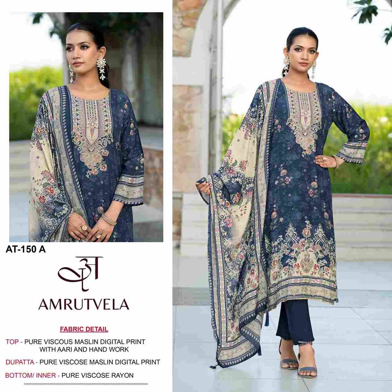 Amrutvela Hit Design AT-150 Colours By Amrutvela AT-150-A To AT-150-D Series Designer Pakistani Suits Collection Beautiful Stylish Fancy Colorful Party Wear & Occasional Wear Viscose Muslin Dresses At Wholesale Price