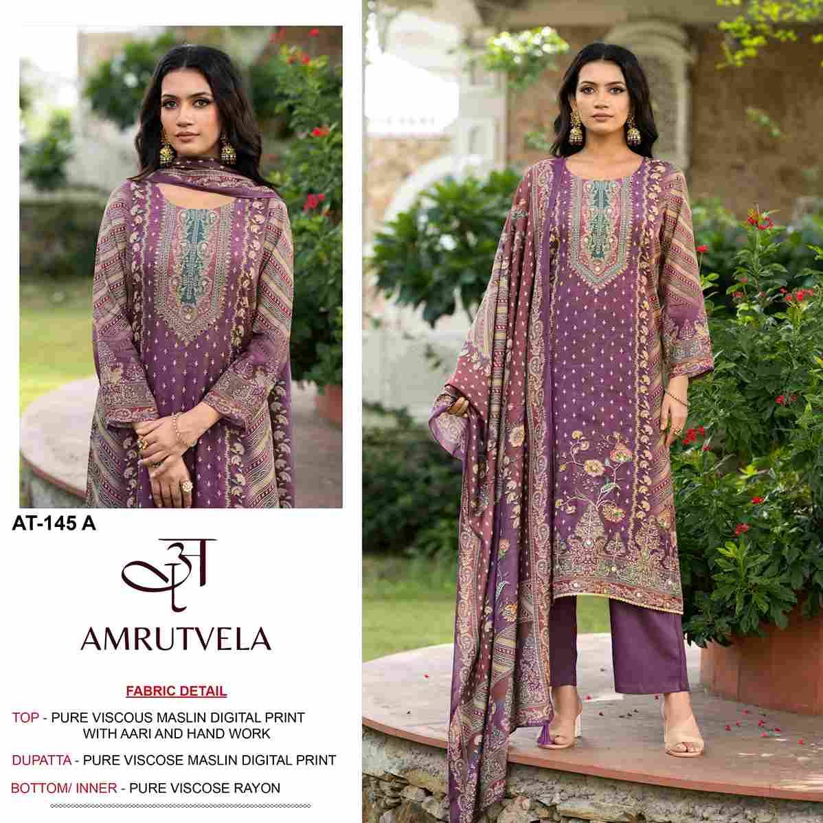 Amrutvela Hit Design AT-145 Colours By Amrutvela AT-145-A To AT-145-D Series Designer Pakistani Suits Collection Beautiful Stylish Fancy Colorful Party Wear & Occasional Wear Viscose Muslin Dresses At Wholesale Price