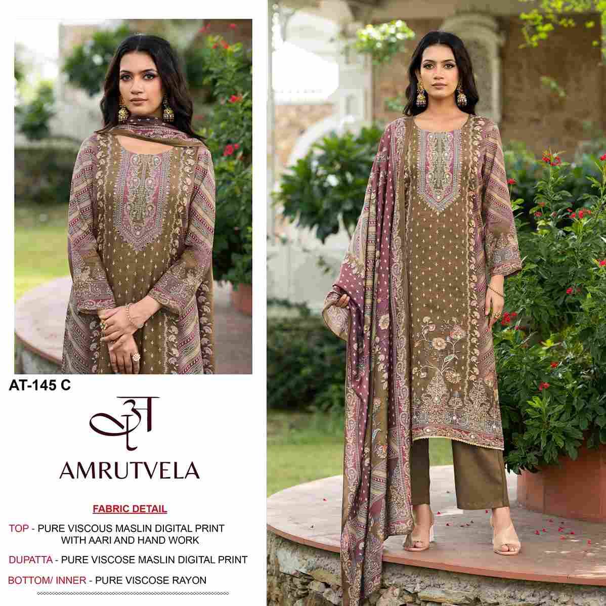Amrutvela Hit Design AT-145 Colours By Amrutvela AT-145-A To AT-145-D Series Designer Pakistani Suits Collection Beautiful Stylish Fancy Colorful Party Wear & Occasional Wear Viscose Muslin Dresses At Wholesale Price