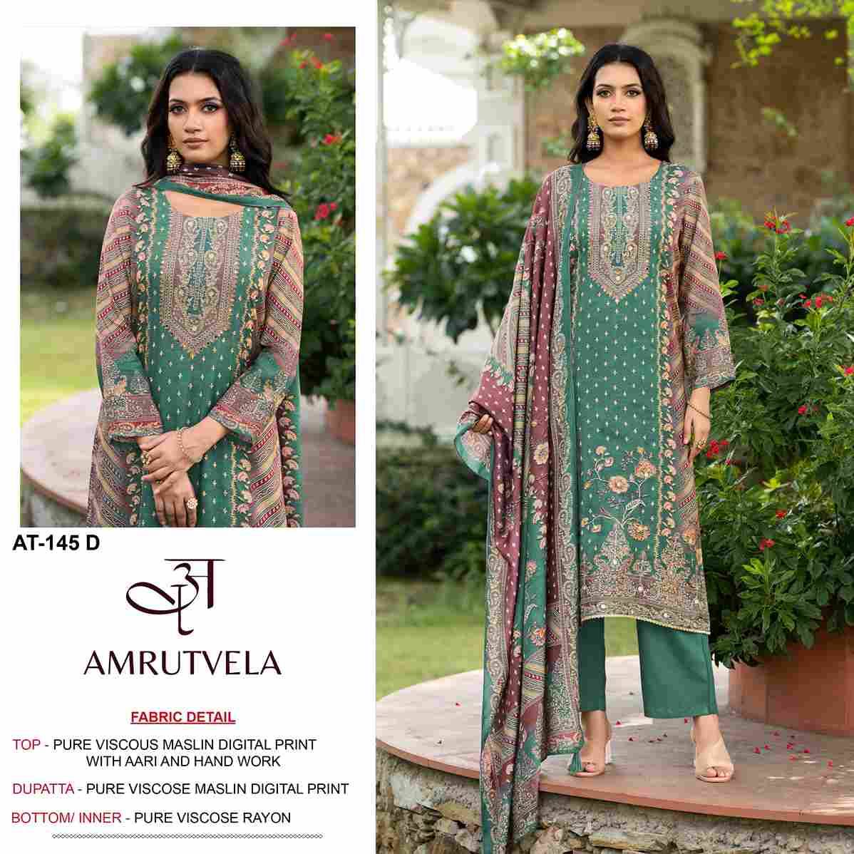 Amrutvela Hit Design AT-145 Colours By Amrutvela AT-145-A To AT-145-D Series Designer Pakistani Suits Collection Beautiful Stylish Fancy Colorful Party Wear & Occasional Wear Viscose Muslin Dresses At Wholesale Price
