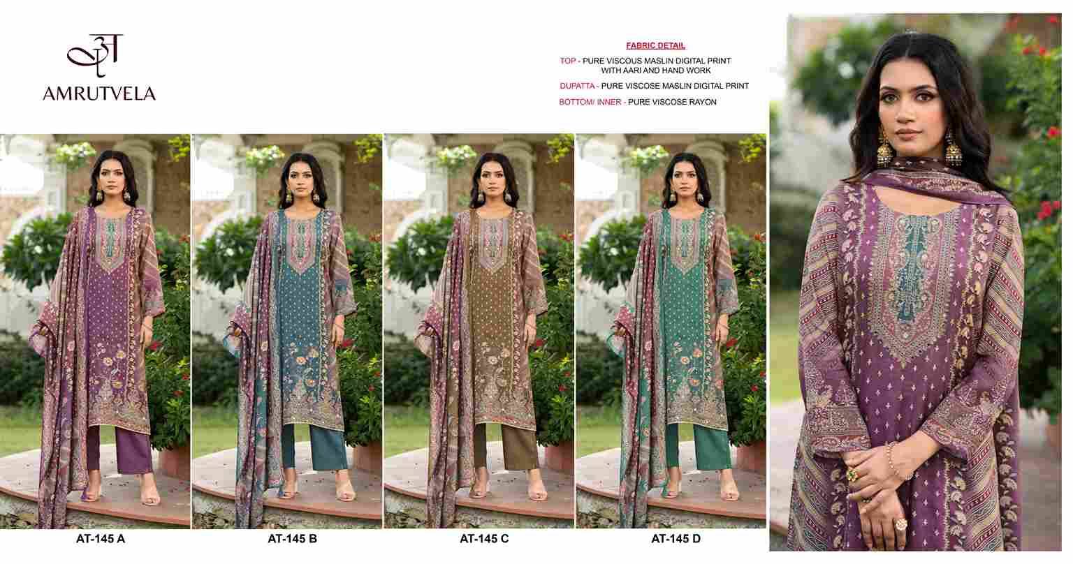 Amrutvela Hit Design AT-145 Colours By Amrutvela AT-145-A To AT-145-D Series Designer Pakistani Suits Collection Beautiful Stylish Fancy Colorful Party Wear & Occasional Wear Viscose Muslin Dresses At Wholesale Price