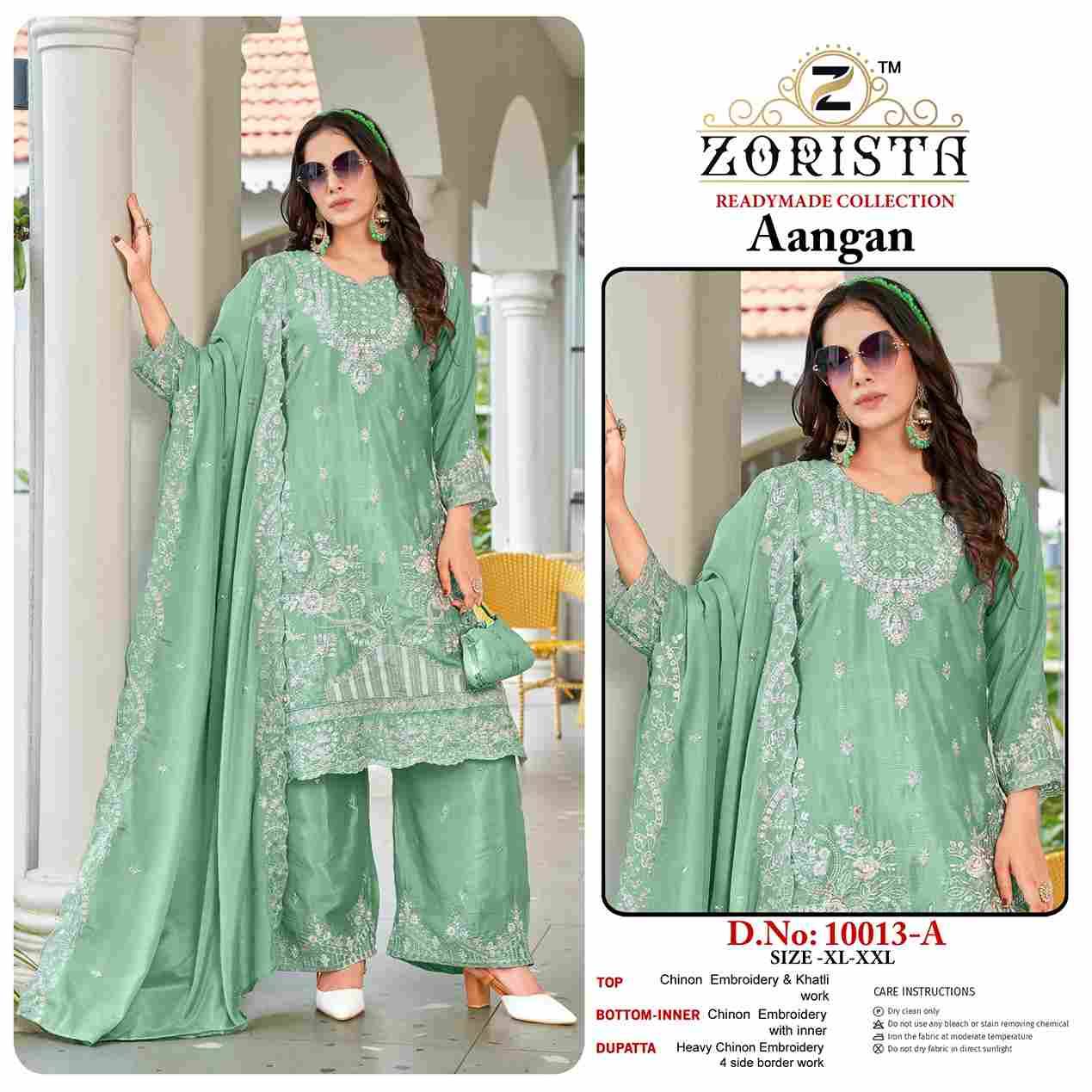 Aangan By Zorista 10013-A To 10013-D Series Designer Pakistani Suits Beautiful Fancy Stylish Colorful Party Wear & Occasional Wear Chinnon With Embroidery Dresses At Wholesale Price