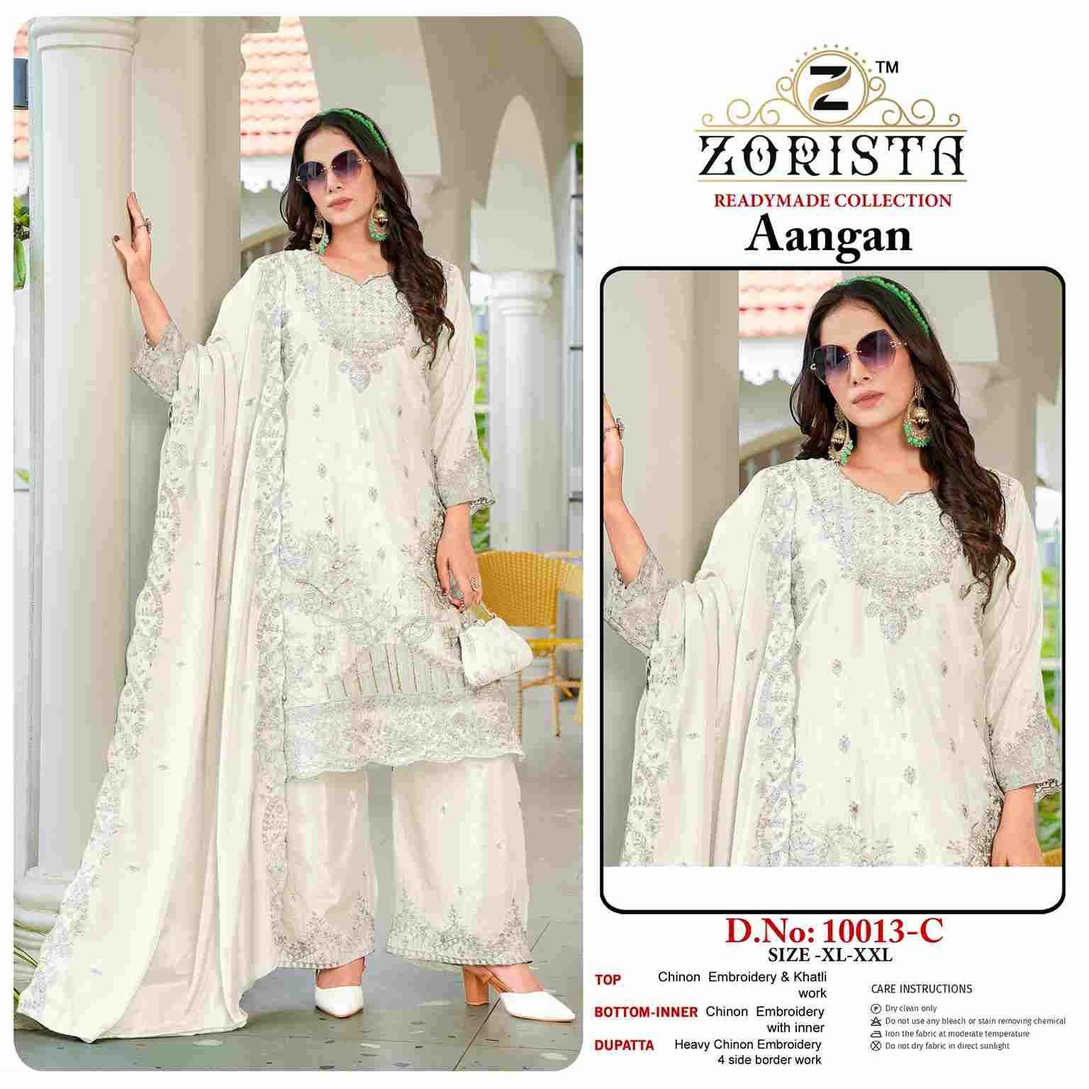 Aangan By Zorista 10013-A To 10013-D Series Designer Pakistani Suits Beautiful Fancy Stylish Colorful Party Wear & Occasional Wear Chinnon With Embroidery Dresses At Wholesale Price