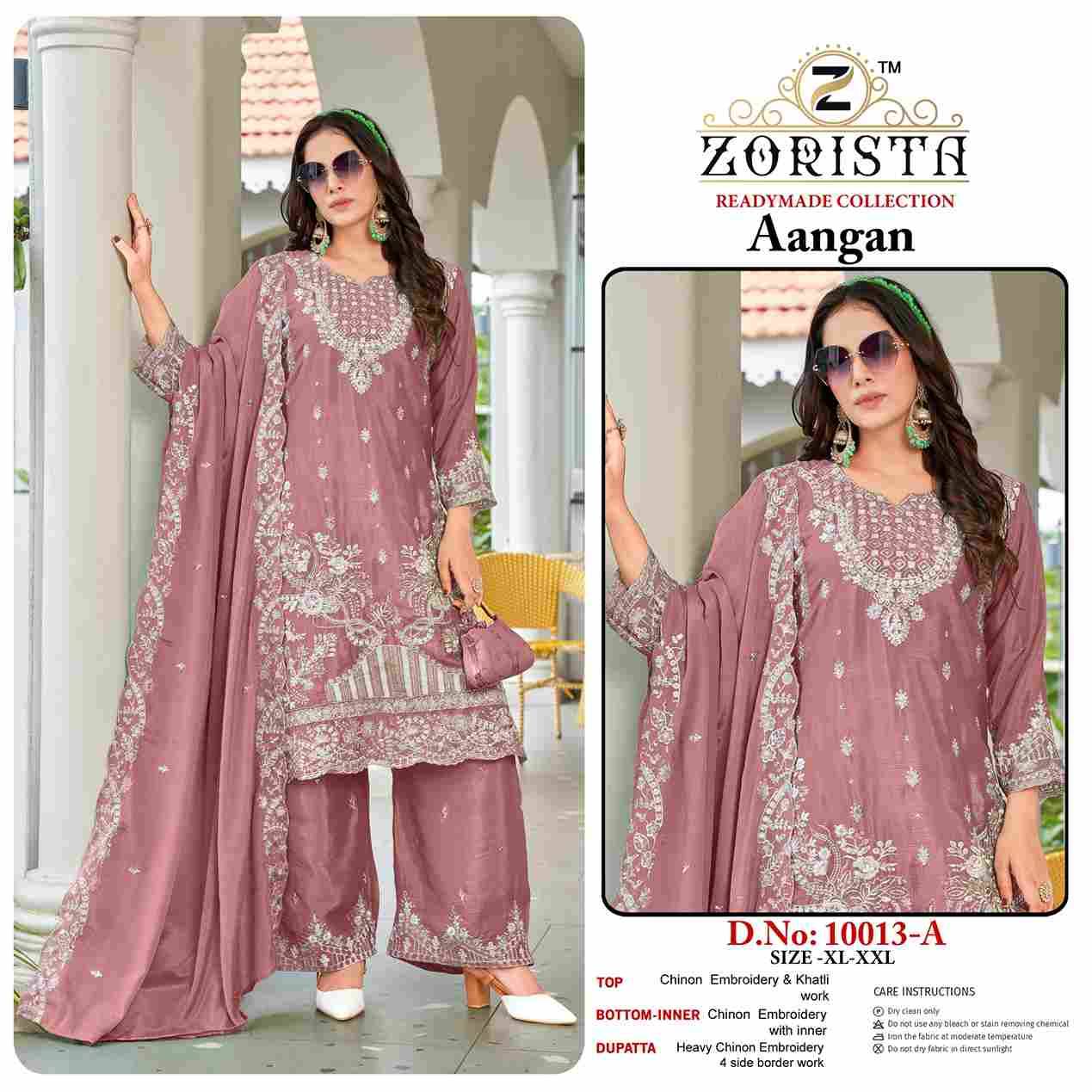 Aangan By Zorista 10013-A To 10013-D Series Designer Pakistani Suits Beautiful Fancy Stylish Colorful Party Wear & Occasional Wear Chinnon With Embroidery Dresses At Wholesale Price