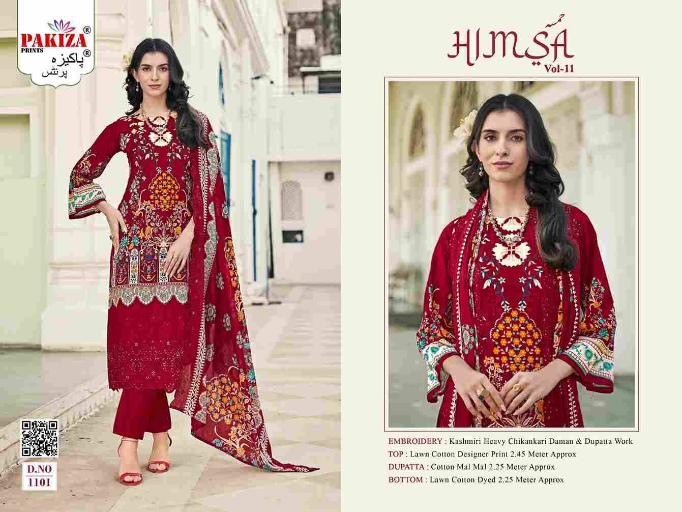 Himsa Vol-11 By Pakiza Prints 1101 To 1110 Series Beautiful Festive Suits Stylish Fancy Colorful Party Wear & Occasional Wear Lawn Cotton Dresses At Wholesale Price