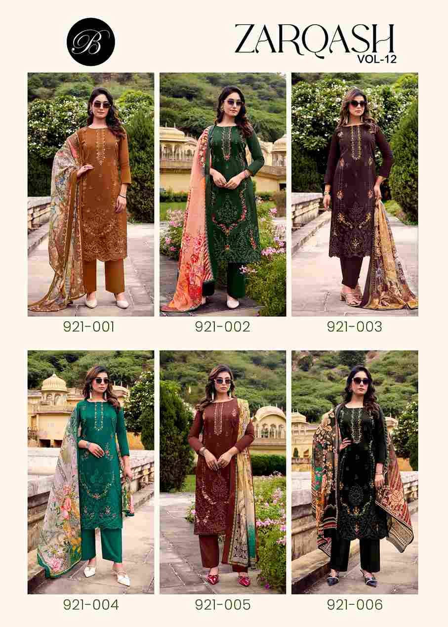Zarqash Vol-12 By Belliza 921-001 To 921-006 Series Beautiful Festive Suits Stylish Fancy Colorful Casual Wear & Ethnic Wear Pure Jam Dresses At Wholesale Price