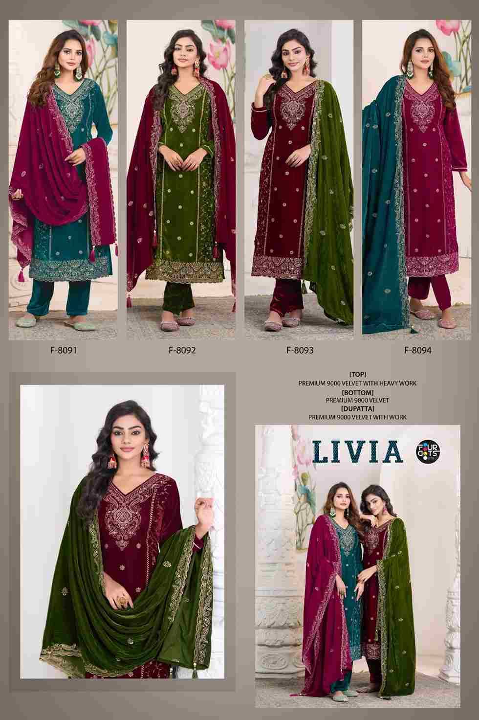 Livia By Four Dots 8091 To 8094 Series Designer Stylish Fancy Colorful Beautiful Party Wear & Ethnic Wear Collection Premium Velvet Dresses At Wholesale Price