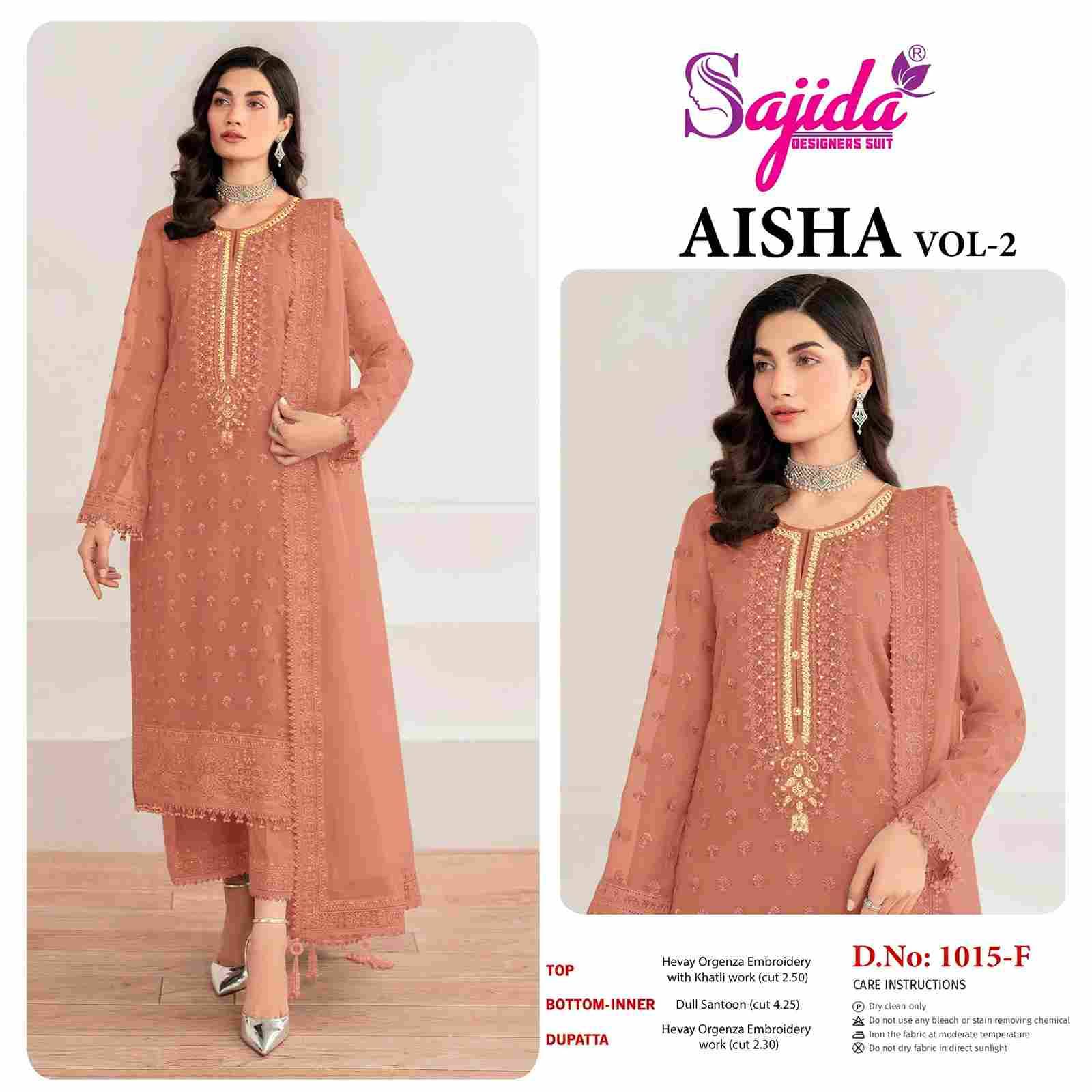Aisha Vol-2 By Sajida Designer Suits 1015-E To 1015-H Series Beautiful Pakistani Suits Colorful Stylish Fancy Casual Wear & Ethnic Wear Organza Embroidered Dresses At Wholesale Price