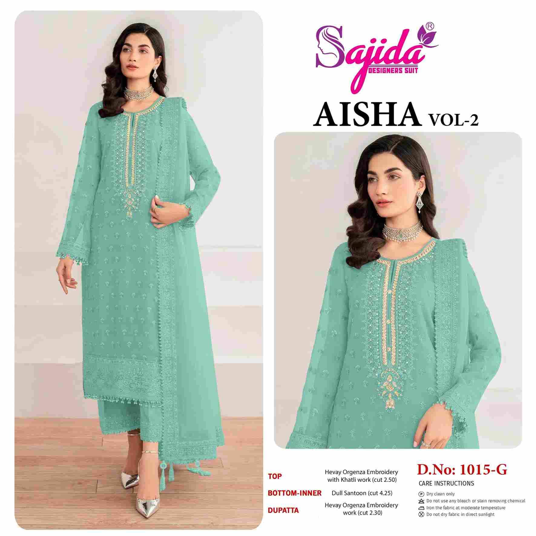 Aisha Vol-2 By Sajida Designer Suits 1015-E To 1015-H Series Beautiful Pakistani Suits Colorful Stylish Fancy Casual Wear & Ethnic Wear Organza Embroidered Dresses At Wholesale Price