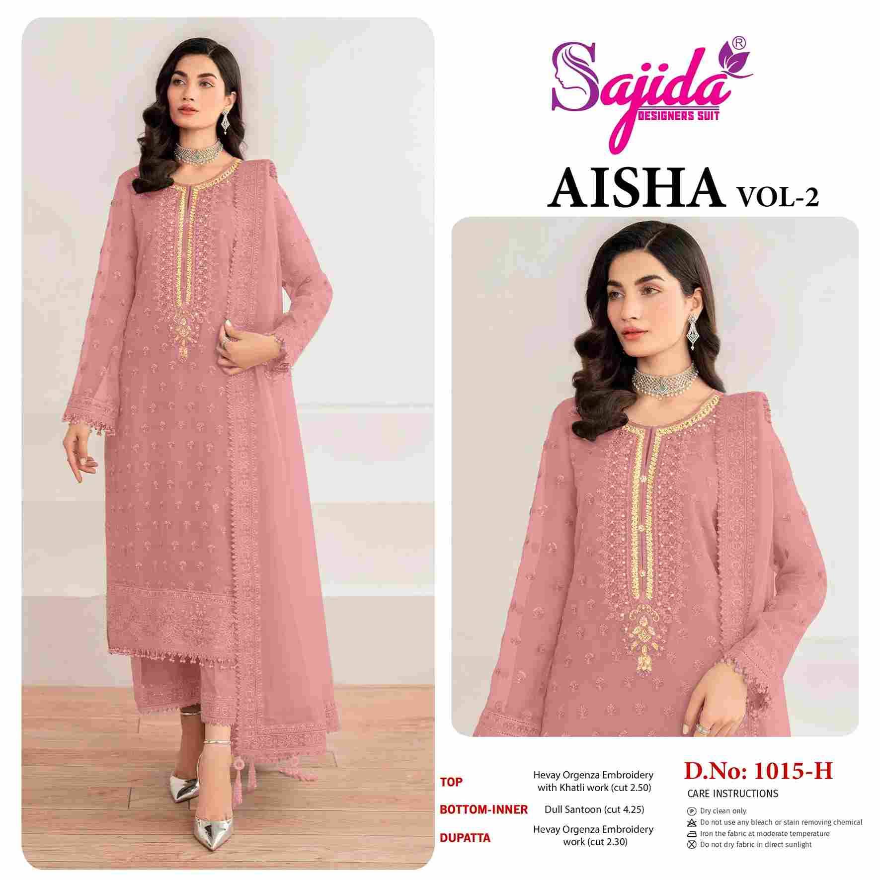 Aisha Vol-2 By Sajida Designer Suits 1015-E To 1015-H Series Beautiful Pakistani Suits Colorful Stylish Fancy Casual Wear & Ethnic Wear Organza Embroidered Dresses At Wholesale Price