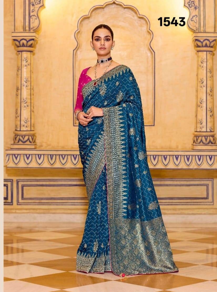 Rajmahal By Kimora Fashion 1541 To 1551 Series Indian Traditional Wear Collection Beautiful Stylish Fancy Colorful Party Wear & Occasional Wear Pure Banarasi Crepe Silk Sarees At Wholesale Price