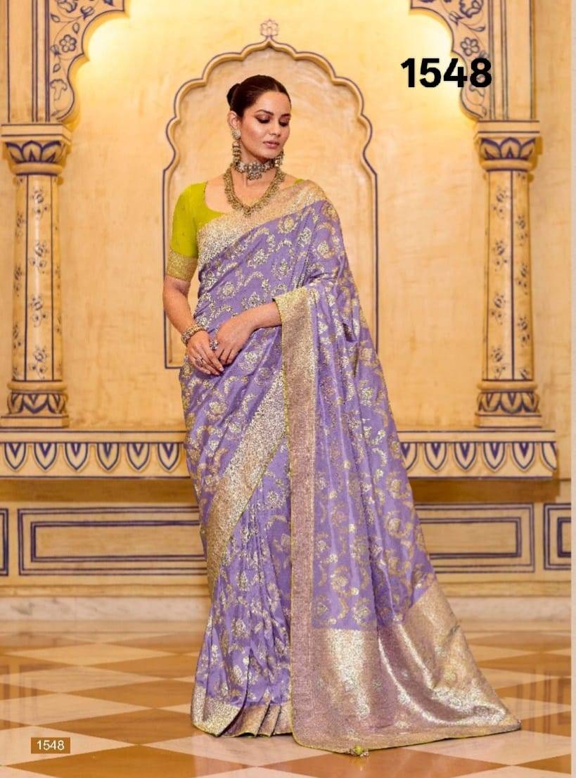 Rajmahal By Kimora Fashion 1541 To 1551 Series Indian Traditional Wear Collection Beautiful Stylish Fancy Colorful Party Wear & Occasional Wear Pure Banarasi Crepe Silk Sarees At Wholesale Price