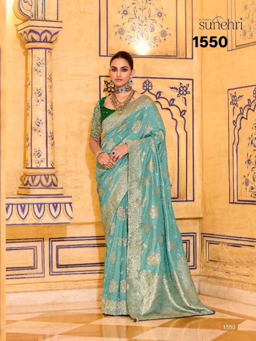 Rajmahal By Kimora Fashion 1541 To 1551 Series Indian Traditional Wear Collection Beautiful Stylish Fancy Colorful Party Wear & Occasional Wear Pure Banarasi Crepe Silk Sarees At Wholesale Price