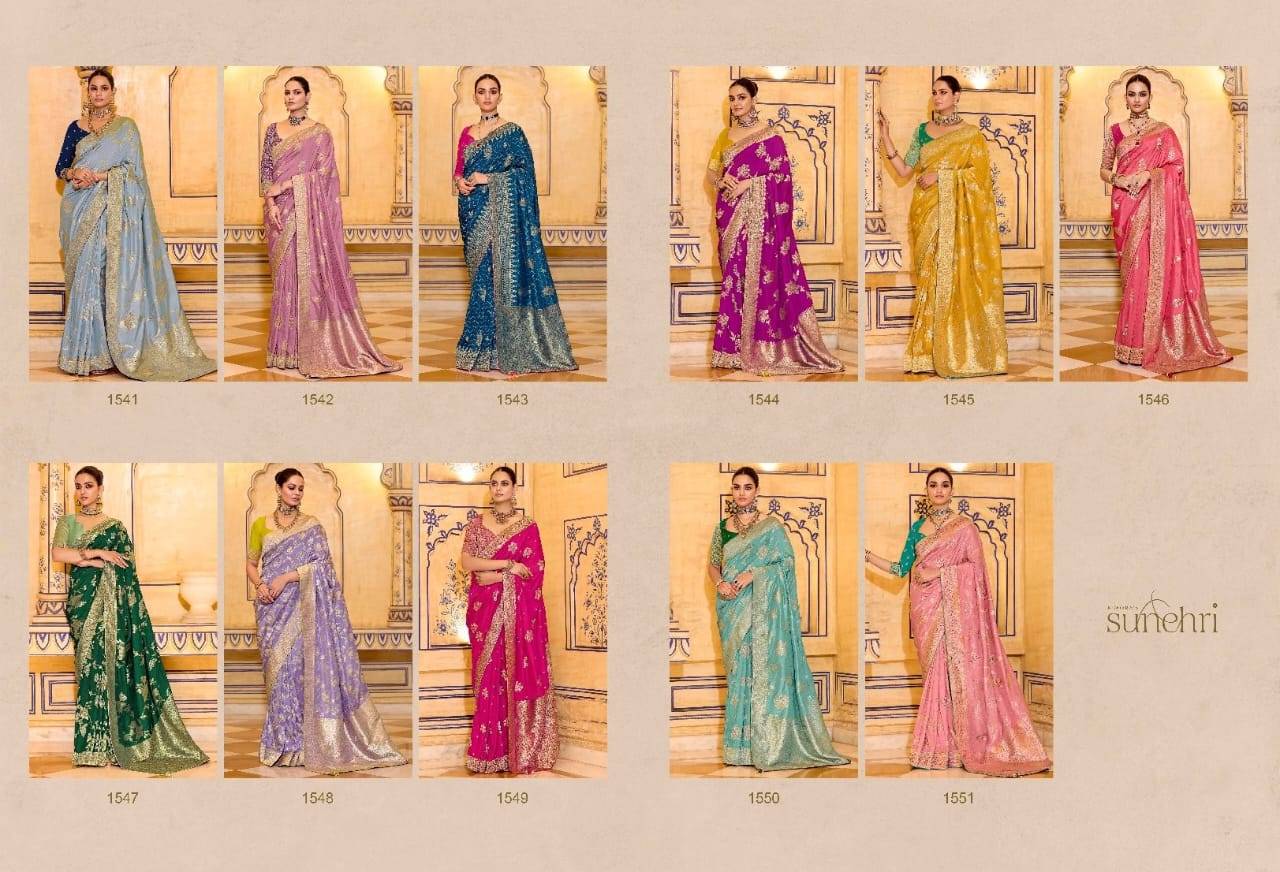 Rajmahal By Kimora Fashion 1541 To 1551 Series Indian Traditional Wear Collection Beautiful Stylish Fancy Colorful Party Wear & Occasional Wear Pure Banarasi Crepe Silk Sarees At Wholesale Price
