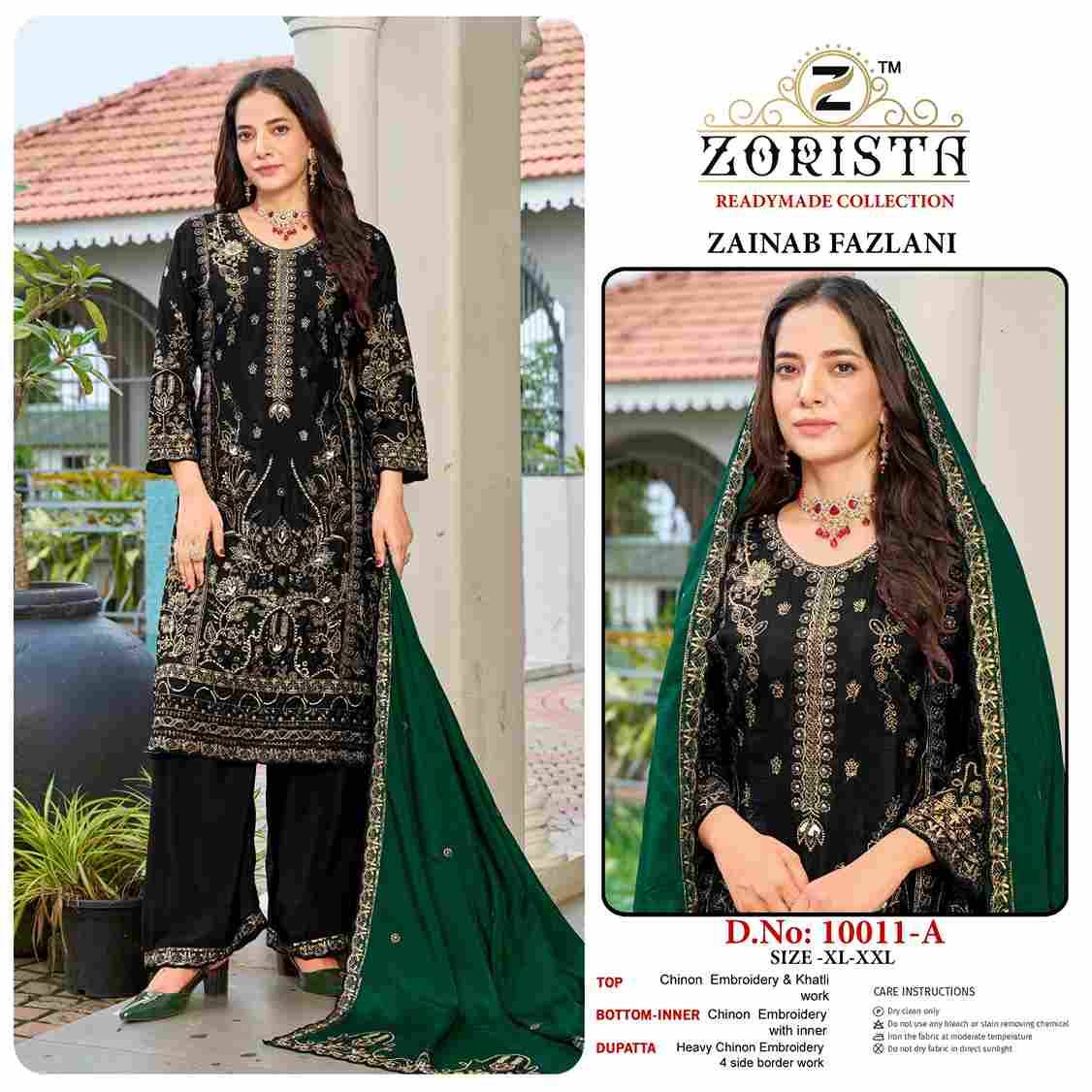 Zainab Fazlani By Zorista 10011-A To 10011-D Series Designer Pakistani Suits Beautiful Fancy Stylish Colorful Party Wear & Occasional Wear Chinnon Silk With Embroidery Dresses At Wholesale Price