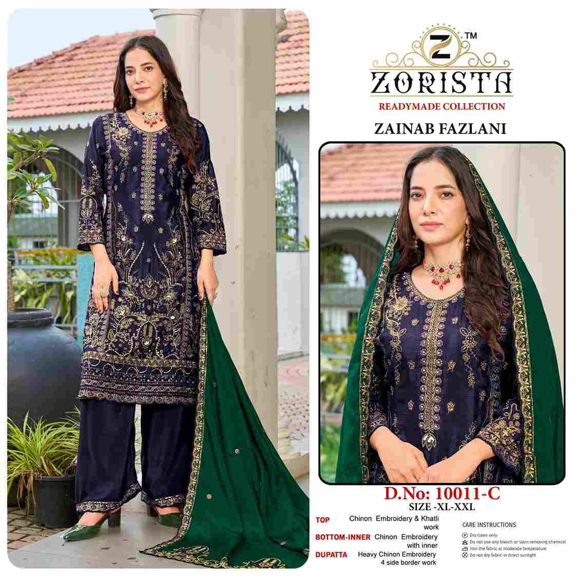 Zainab Fazlani By Zorista 10011-A To 10011-D Series Designer Pakistani Suits Beautiful Fancy Stylish Colorful Party Wear & Occasional Wear Chinnon Silk With Embroidery Dresses At Wholesale Price