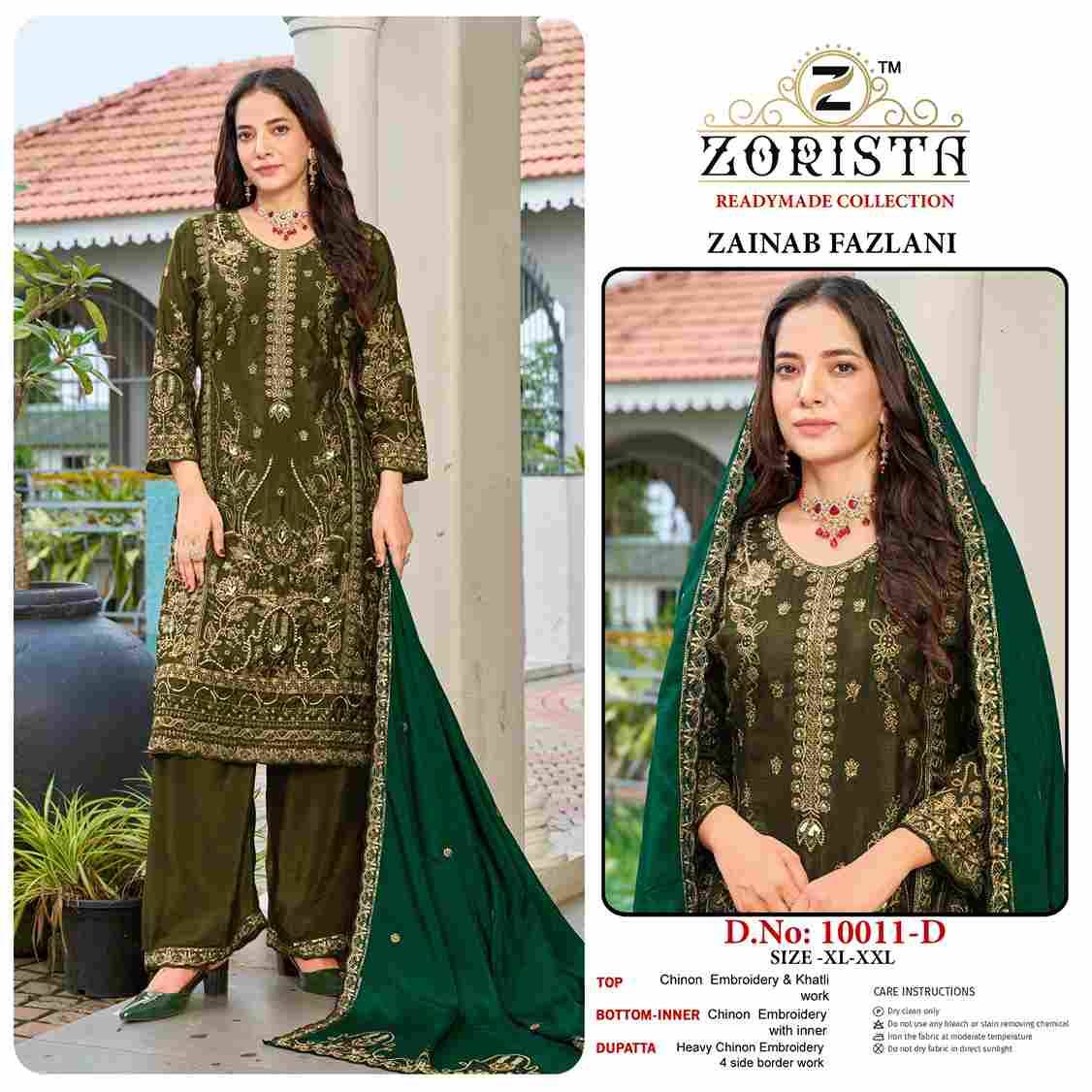 Zainab Fazlani By Zorista 10011-A To 10011-D Series Designer Pakistani Suits Beautiful Fancy Stylish Colorful Party Wear & Occasional Wear Chinnon Silk With Embroidery Dresses At Wholesale Price