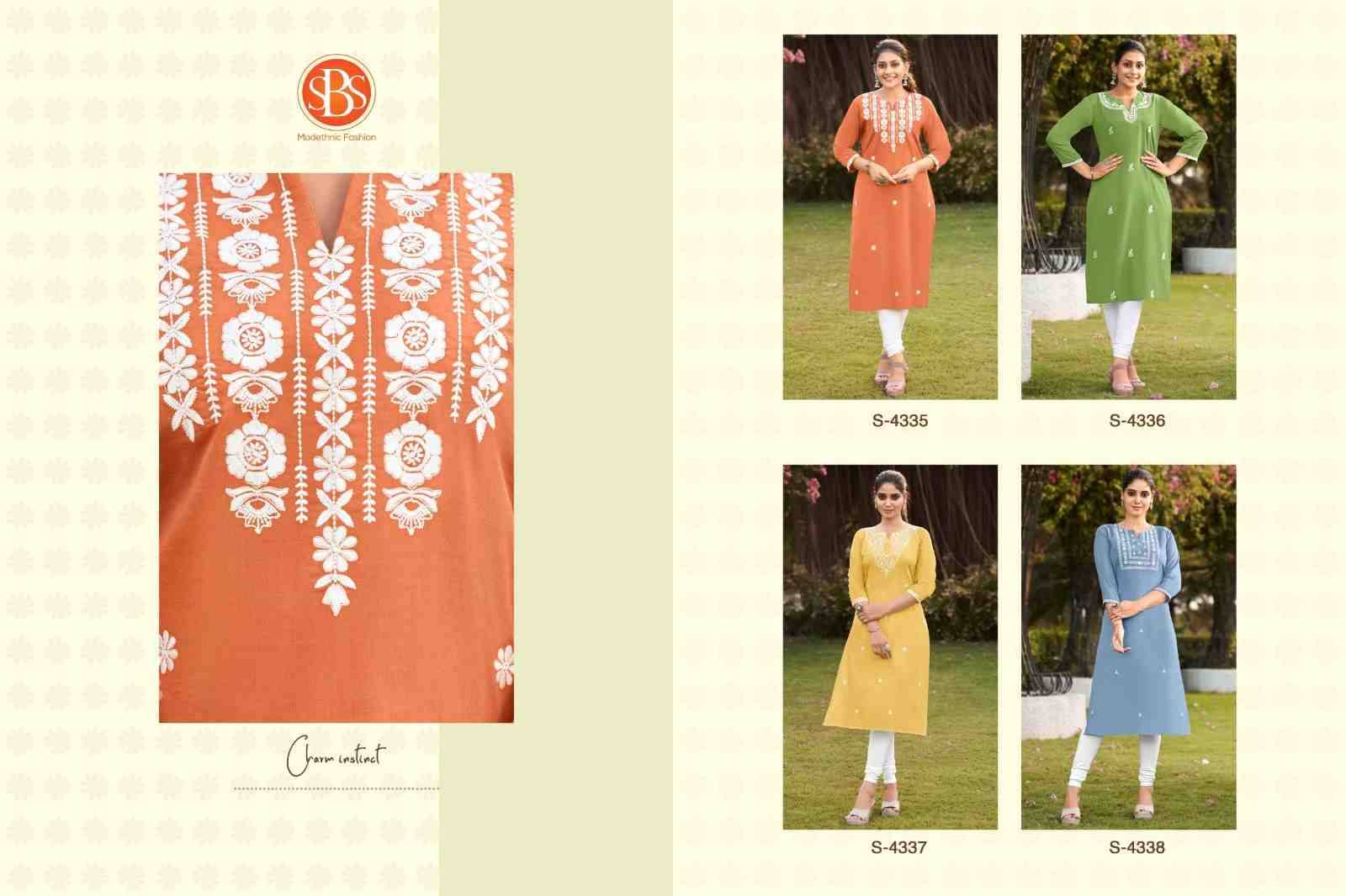 Anjali By SBS 4335 To 4338 Series Beautiful Fancy Colorful Stylish Party Wear & Occasional Wear Cotton With Work Kurtis At Wholesale Price