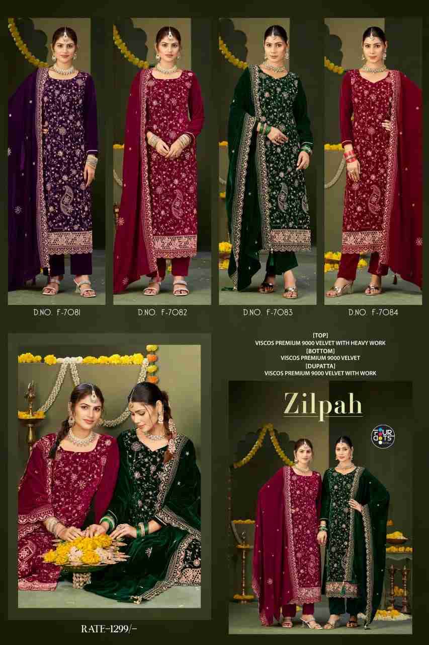 Zilpah By Four Dots 7081 To 7084 Series Designer Stylish Fancy Colorful Beautiful Party Wear & Ethnic Wear Collection Premium Velvet Dresses At Wholesale Price