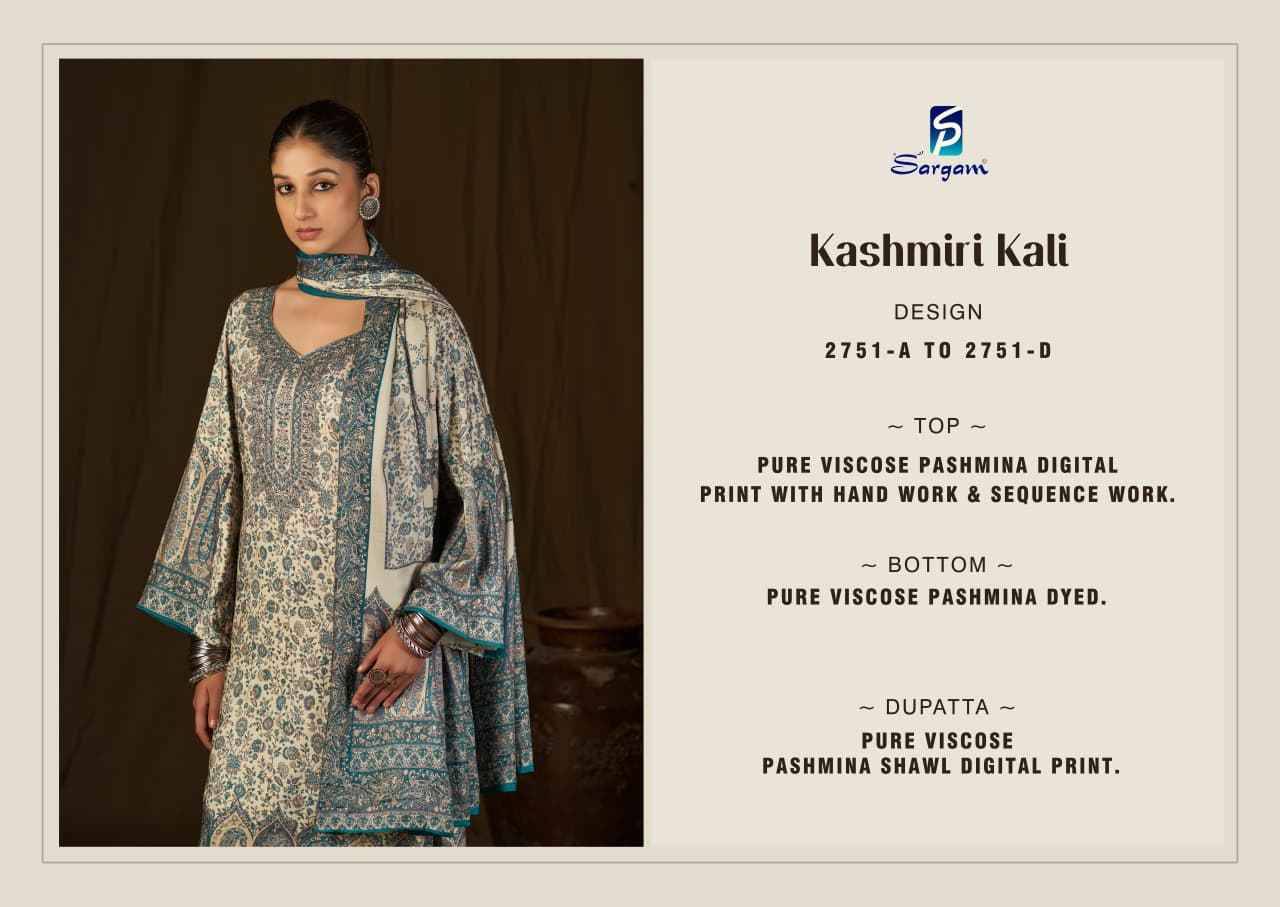 Kashmiri Kali By Sargam Prints 2751-A To 2751-D Series Beautiful Suits Colorful Stylish Fancy Casual Wear & Ethnic Wear Viscose Pashmina Print With Work Dresses At Wholesale Price