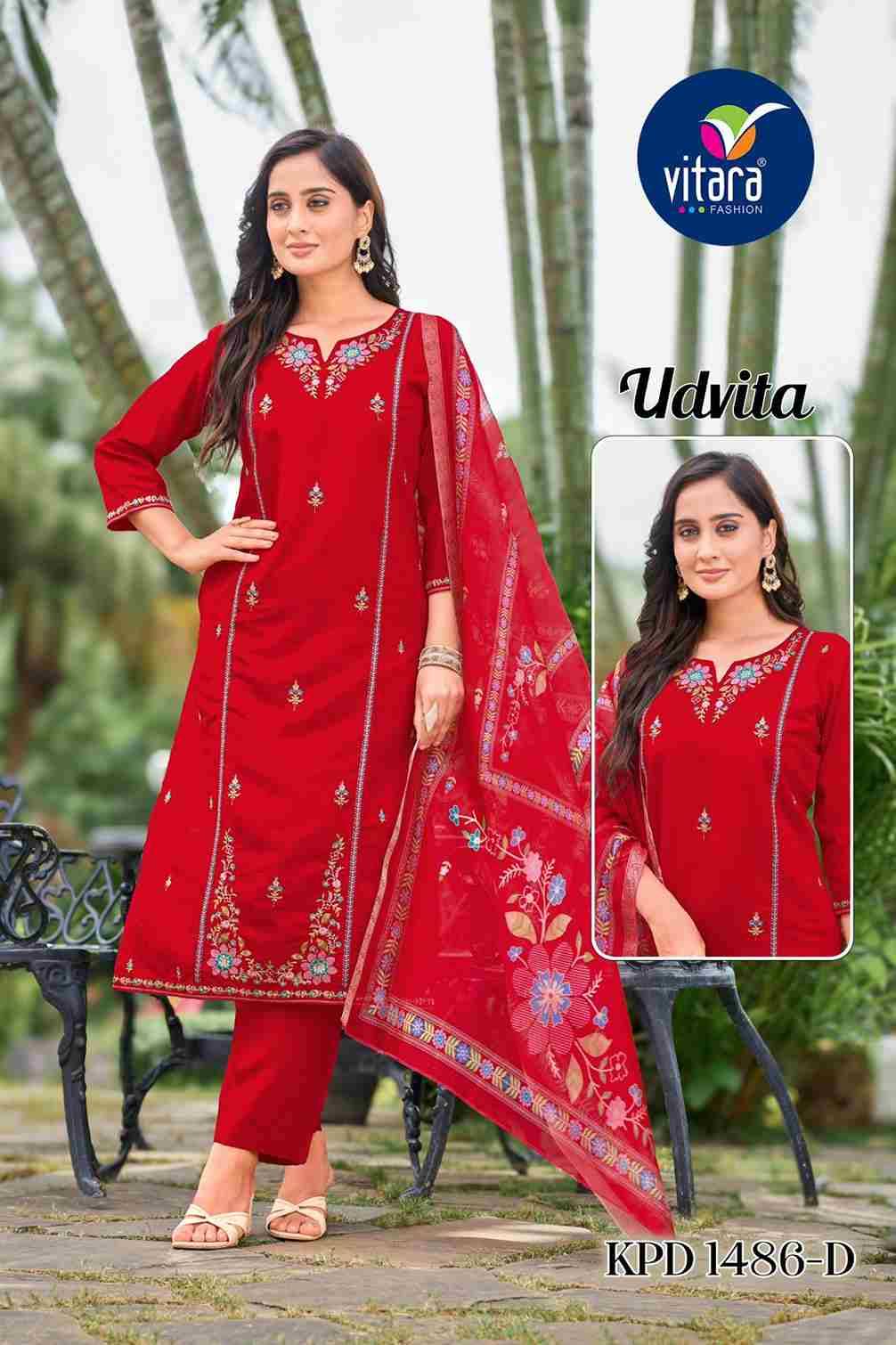 Udvita By Vitara 1486-A To 1486-D Series Designer Stylish Fancy Colorful Beautiful Party Wear & Ethnic Wear Collection Pure Roman Silk Dresses At Wholesale Price