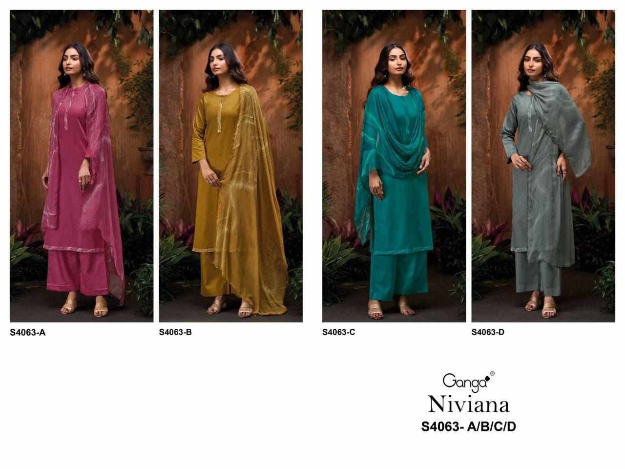 Niviana-4063 By Ganga Fashion 4063-A To 4063-D Series Beautiful Festive Suits Stylish Colorful Fancy Casual Wear & Ethnic Wear Pure Cotton Silk Print Dresses At Wholesale Price