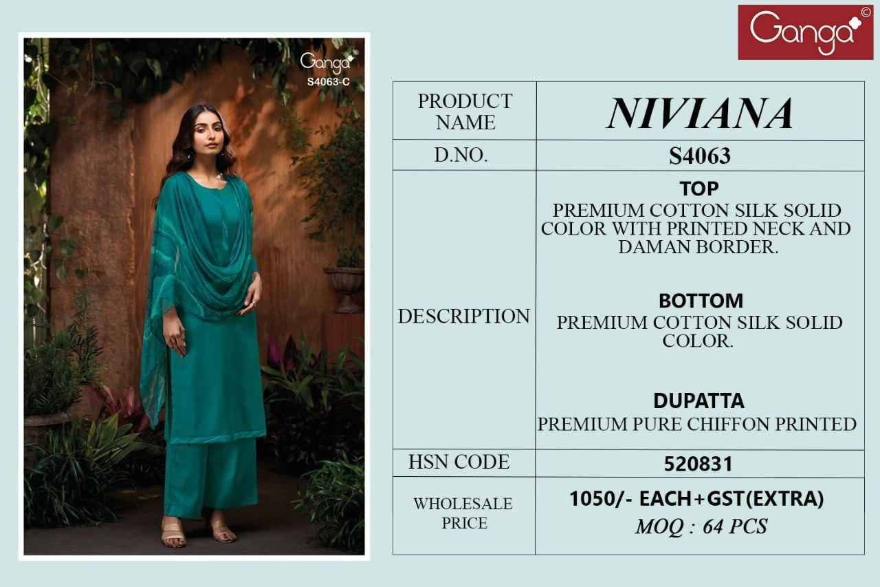 Niviana-4063 By Ganga Fashion 4063-A To 4063-D Series Beautiful Festive Suits Stylish Colorful Fancy Casual Wear & Ethnic Wear Pure Cotton Silk Print Dresses At Wholesale Price