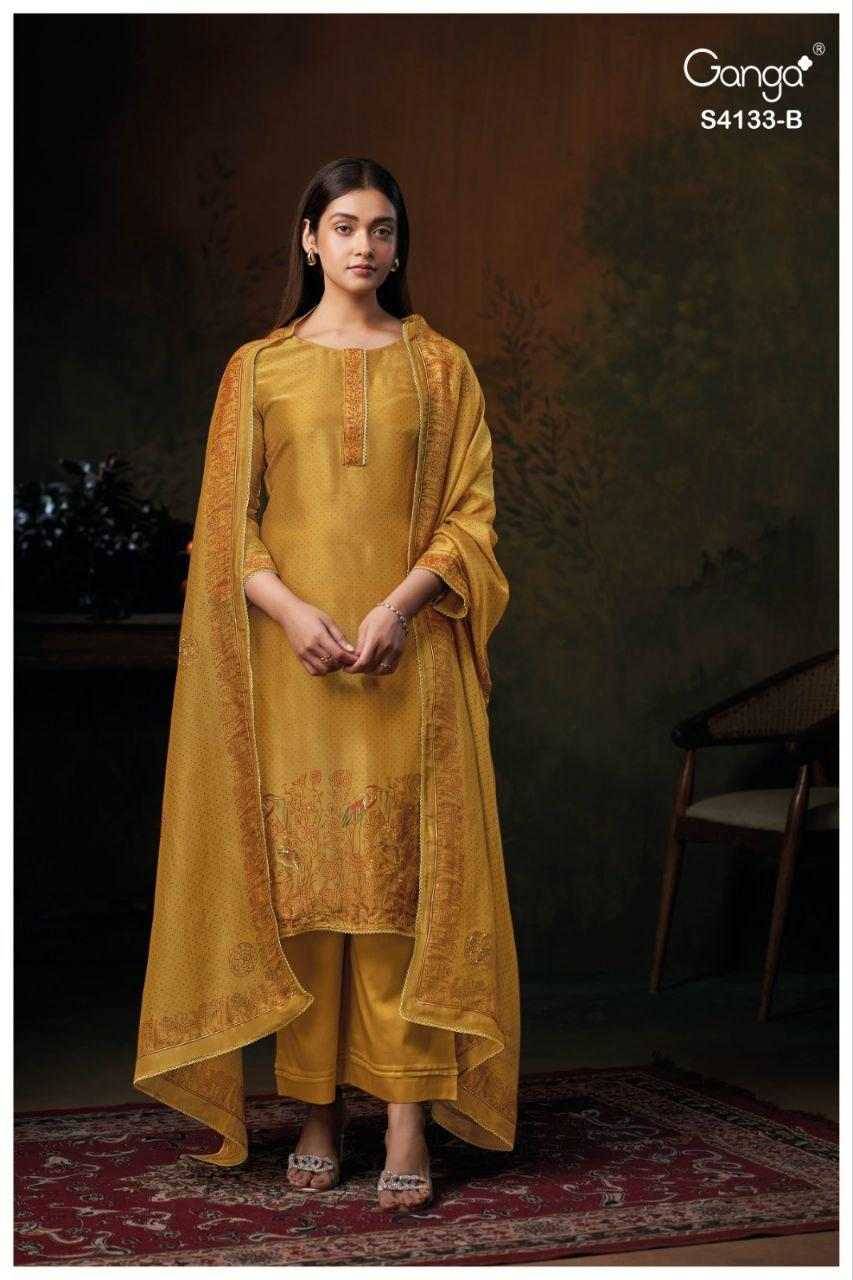 Hamsini-4133 By Ganga Fashion 4133-A To 4133-C Series Beautiful Festive Suits Stylish Colorful Fancy Casual Wear & Ethnic Wear Pure Bemberg Silk Jacquard Print Dresses At Wholesale Price