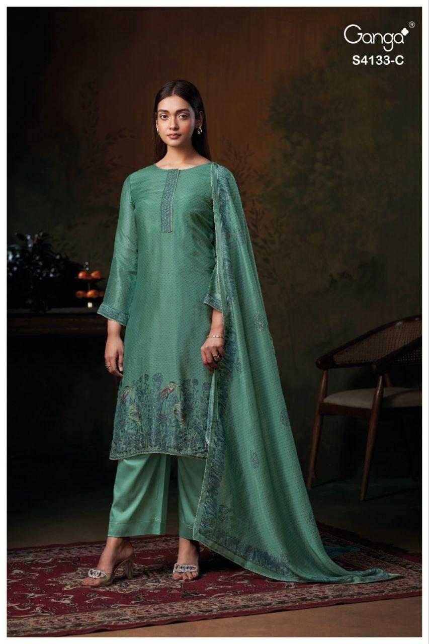 Hamsini-4133 By Ganga Fashion 4133-A To 4133-C Series Beautiful Festive Suits Stylish Colorful Fancy Casual Wear & Ethnic Wear Pure Bemberg Silk Jacquard Print Dresses At Wholesale Price