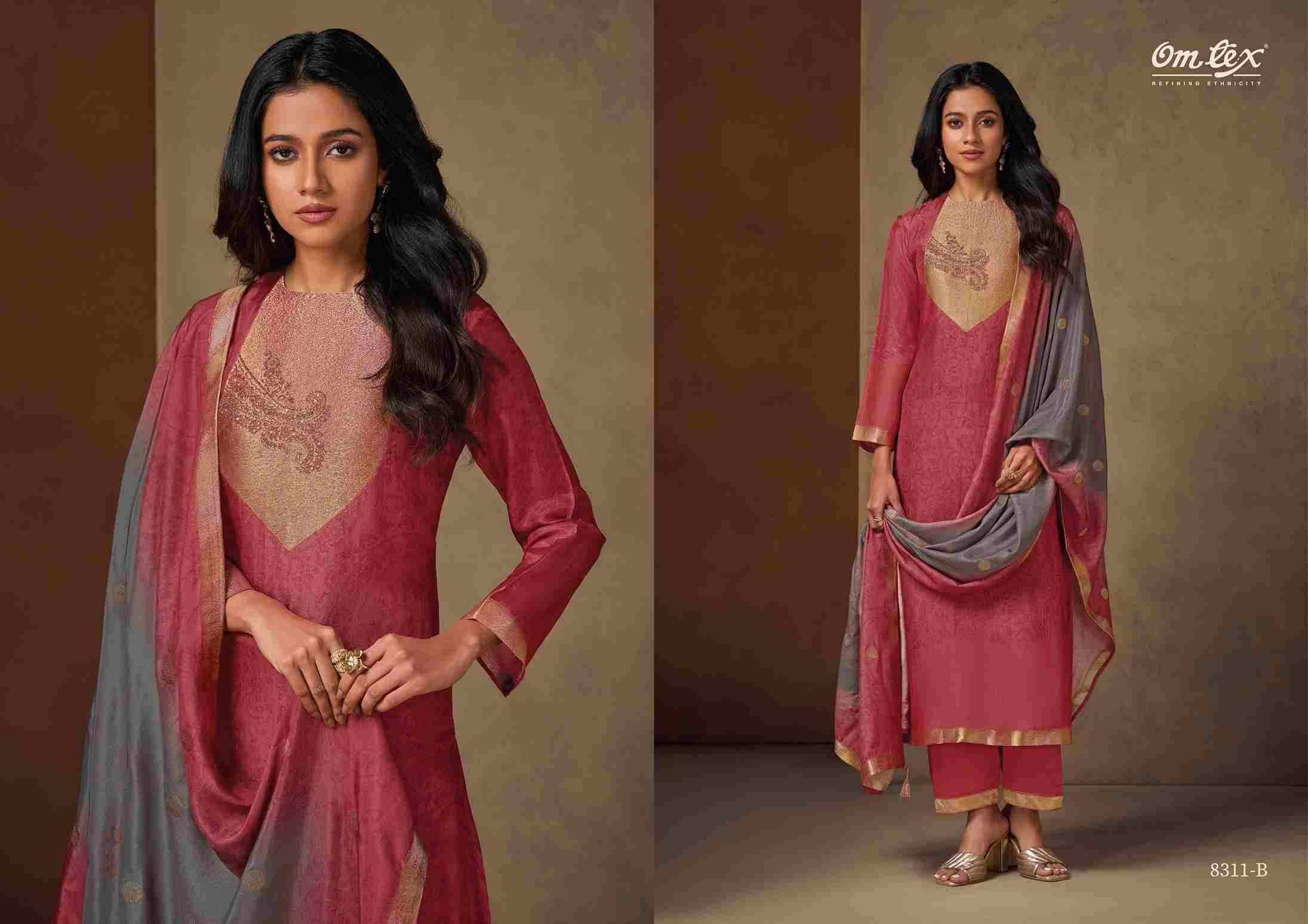 Amelia By Om Tex 8311-A To 8311-D Series Beautiful Festive Suits Colorful Stylish Fancy Casual Wear & Ethnic Wear Pure Silk Jacquard Dresses At Wholesale Price