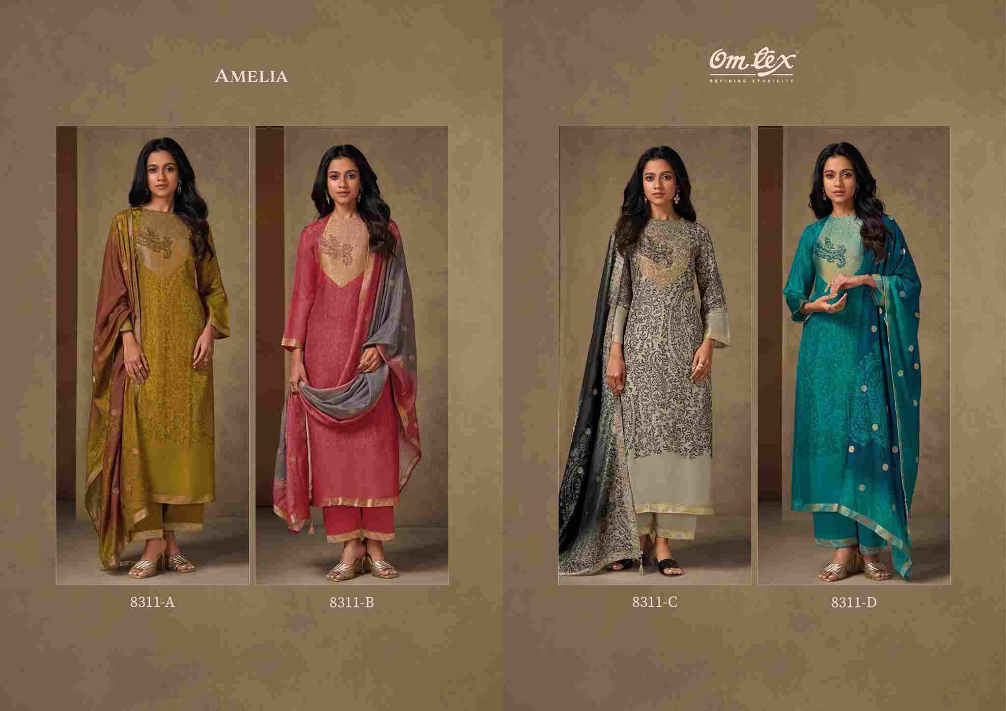 Amelia By Om Tex 8311-A To 8311-D Series Beautiful Festive Suits Colorful Stylish Fancy Casual Wear & Ethnic Wear Pure Silk Jacquard Dresses At Wholesale Price