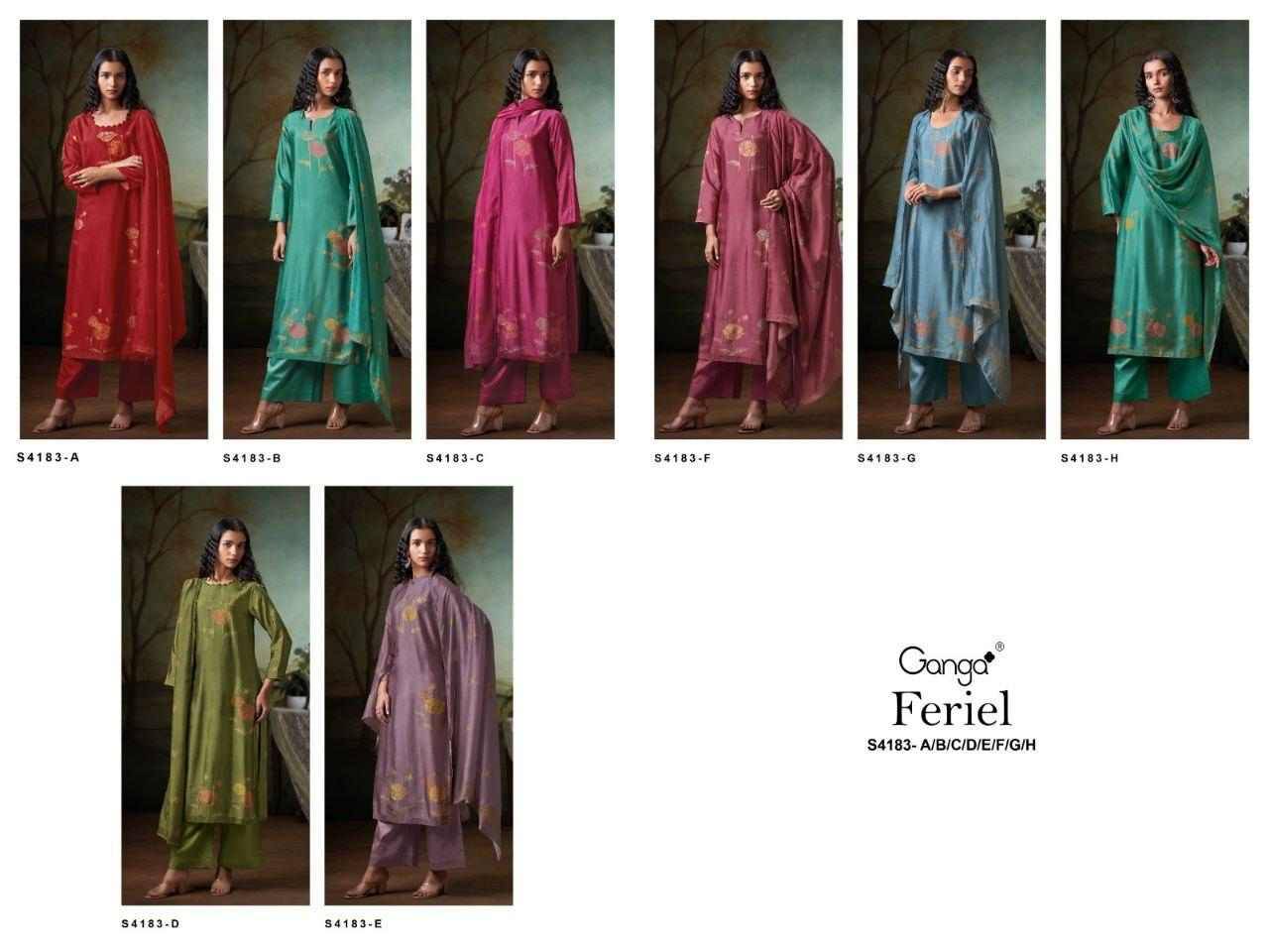 Feriel-4183 By Ganga Fashion 4183-A To 4183-H Series Beautiful Festive Suits Stylish Colorful Fancy Casual Wear & Ethnic Wear Premium Pure Bemberg Tussar Silk Dresses At Wholesale Price