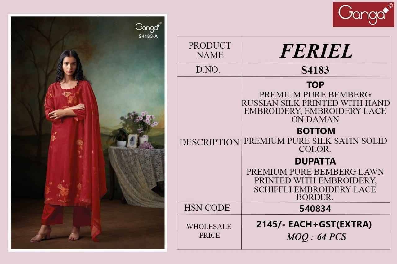 Feriel-4183 By Ganga Fashion 4183-A To 4183-H Series Beautiful Festive Suits Stylish Colorful Fancy Casual Wear & Ethnic Wear Premium Pure Bemberg Tussar Silk Dresses At Wholesale Price