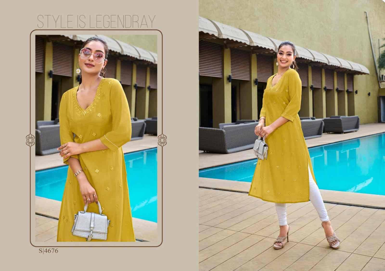Harmony By SBS 4676 To 4679 Series Beautiful Fancy Colorful Stylish Party Wear & Occasional Wear Chanderi With Work Kurtis At Wholesale Price