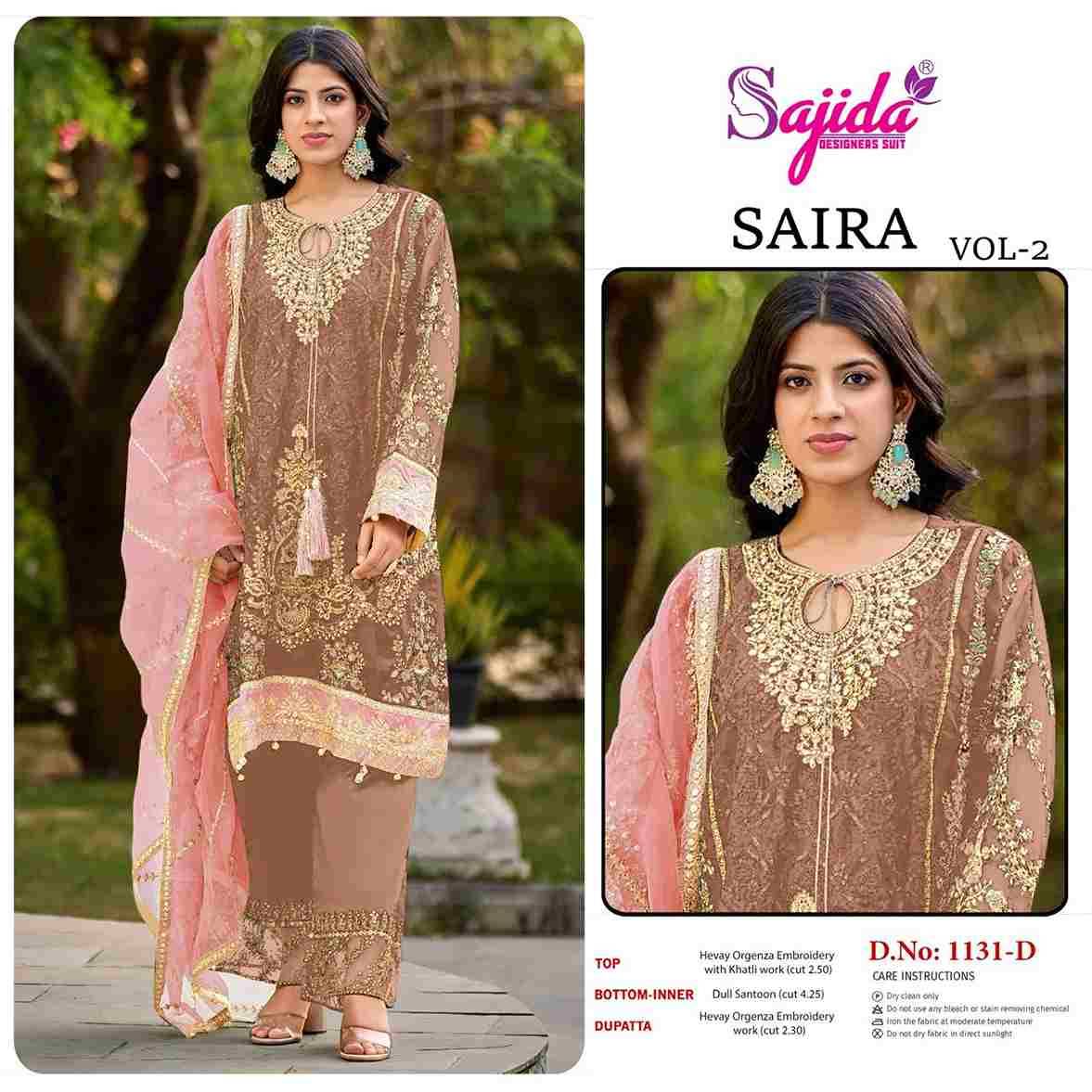 Saira Vol-2 By Sajida Designer Suits 1131-A To 1131-D Series Beautiful Pakistani Suits Stylish Fancy Colorful Party Wear & Occasional Wear Pure Faux Georgette Print Dresses At Wholesale Price