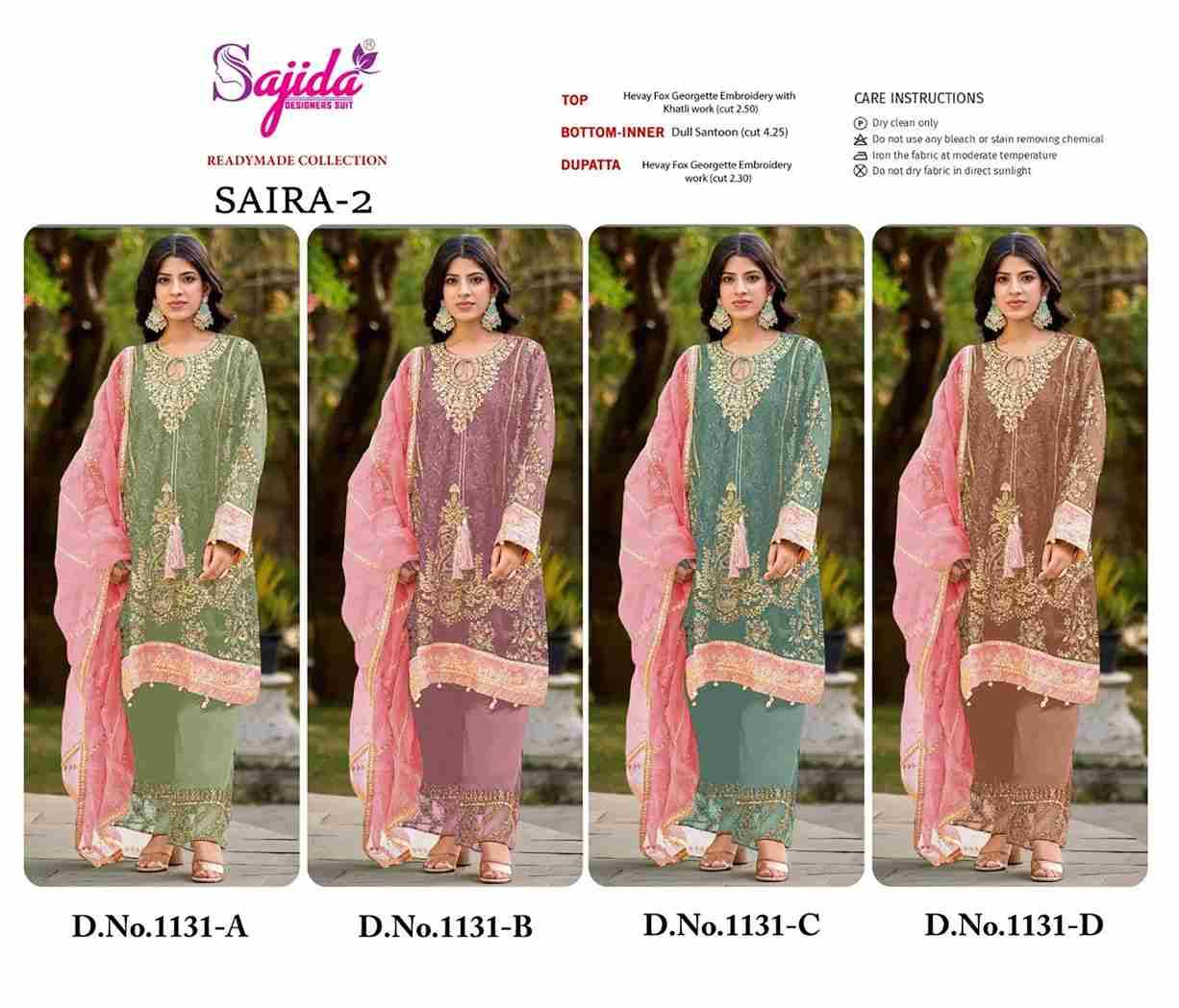 Saira Vol-2 By Sajida Designer Suits 1131-A To 1131-D Series Beautiful Pakistani Suits Stylish Fancy Colorful Party Wear & Occasional Wear Pure Faux Georgette Print Dresses At Wholesale Price
