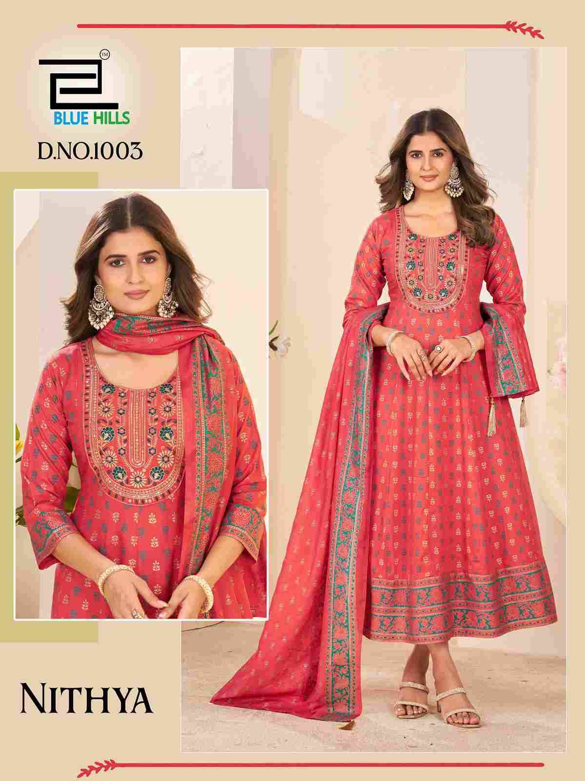 Nithya By Blue Hills 1001 To 1006 Series Designer Stylish Fancy Colorful Beautiful Party Wear & Ethnic Wear Collection Rayon Foil Gowns With Dupatta At Wholesale Price