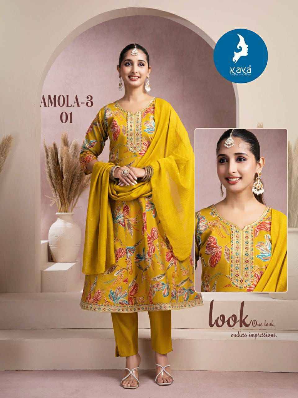 Amola Vol-3 By Kaya 01 To 06 Series Beautiful Stylish Festive Suits Fancy Colorful Casual Wear & Ethnic Wear & Ready To Wear Vartican Dresses At Wholesale Price