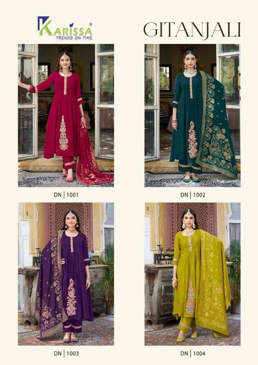 Gitanjali By Karissa 1001 To 1004 Series Designer Festive Suits Collection Beautiful Stylish Fancy Colorful Party Wear & Occasional Wear Viscose Chanderi Dresses At Wholesale Price