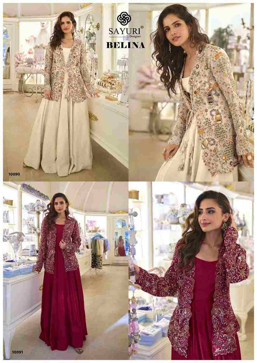 Belina By Sayuri 10090 To 10091 Series Designer Stylish Fancy Colorful Beautiful Party Wear & Ethnic Wear Collection Premium Silk Gowns With Jacket At Wholesale Price