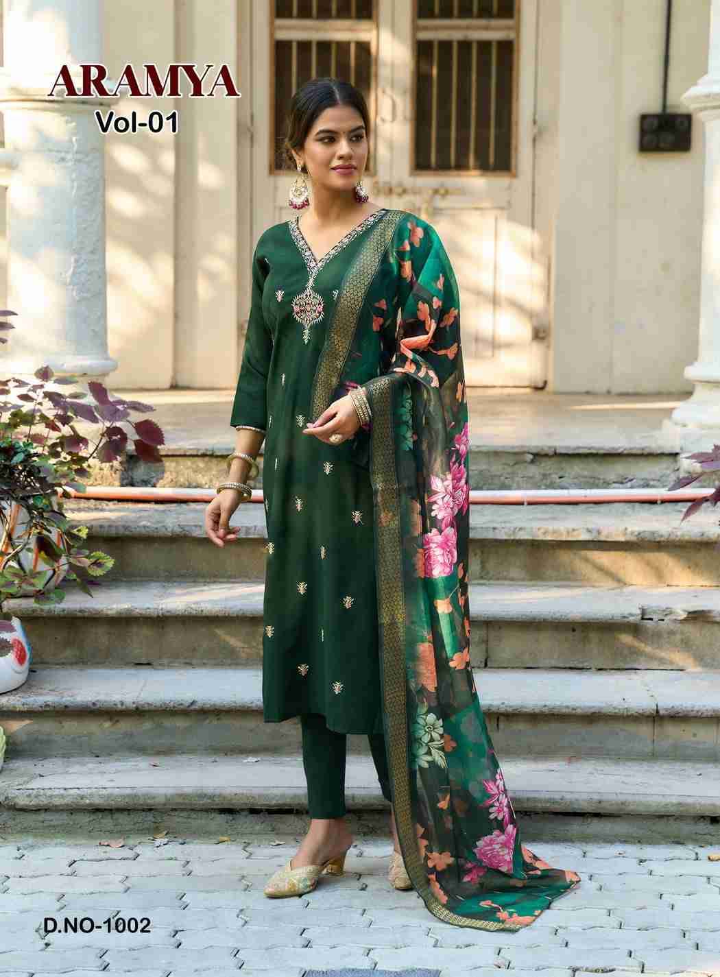 Aramya Vol-1 By Diya Trends 1001 To 1008 Series Designer Festive Suits Collection Beautiful Stylish Fancy Colorful Party Wear & Occasional Wear Roman Silk Dresses At Wholesale Price