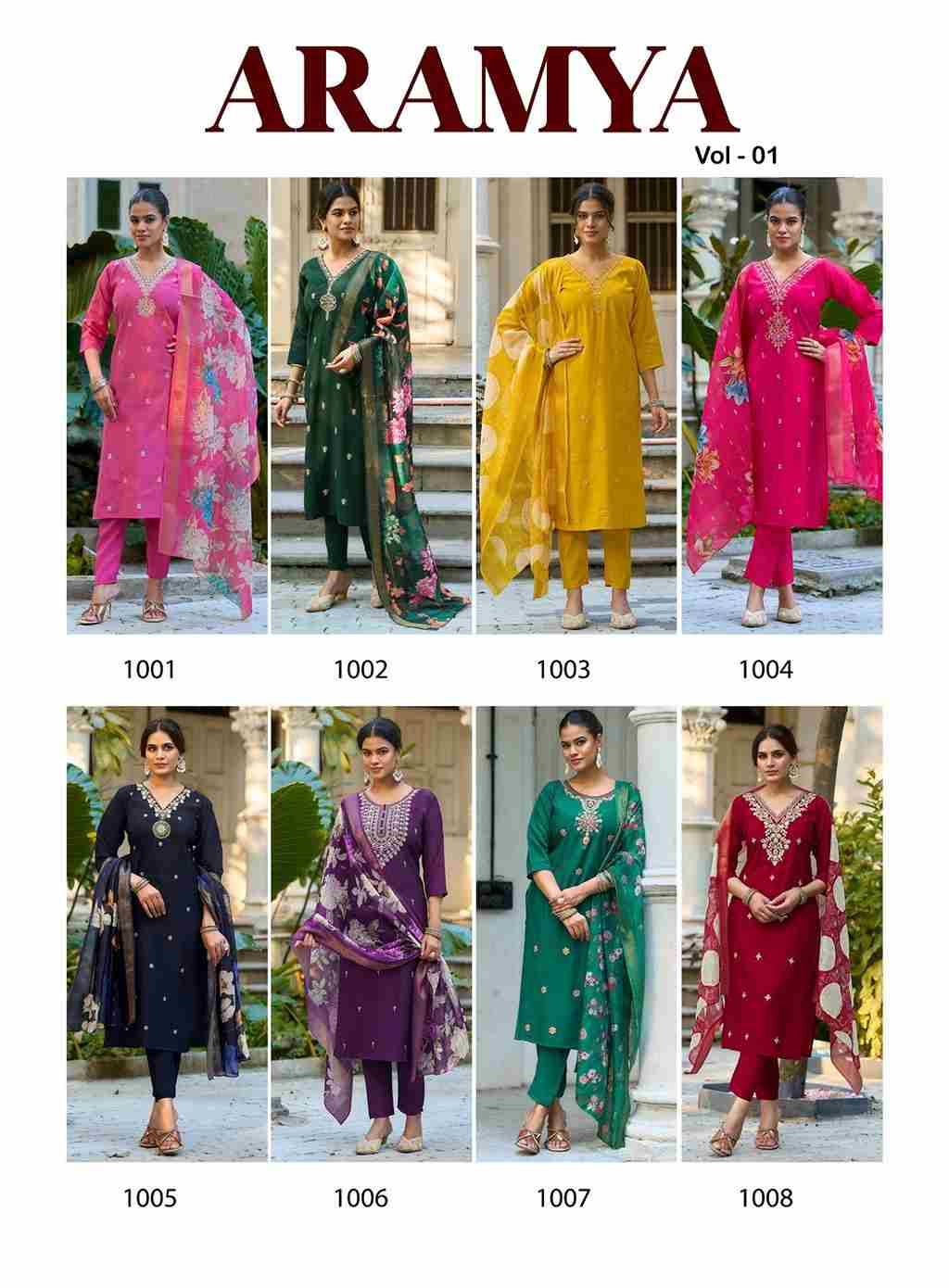 Aramya Vol-1 By Diya Trends 1001 To 1008 Series Designer Festive Suits Collection Beautiful Stylish Fancy Colorful Party Wear & Occasional Wear Roman Silk Dresses At Wholesale Price