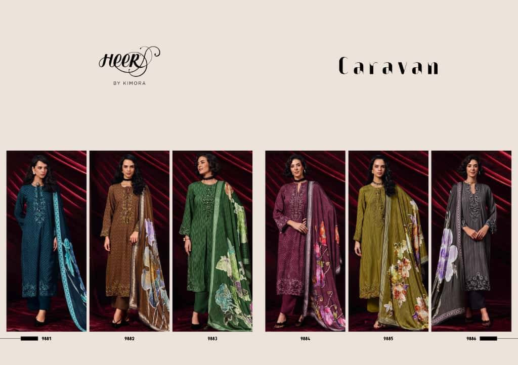 Caravan By Kimora Fashion 9881 To 9886 Series Designer Festive Suits Collection Beautiful Stylish Fancy Colorful Party Wear & Occasional Wear Pure Muslin Dresses At Wholesale Price