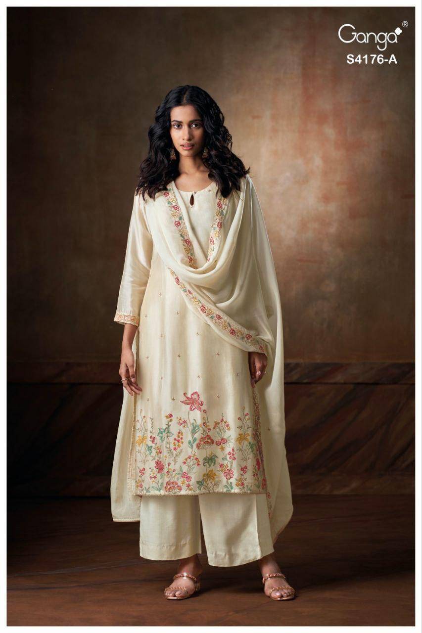 Farisha-4176 By Ganga Fashion 4176-A To 4176-D Series Beautiful Festive Suits Stylish Colorful Fancy Casual Wear & Ethnic Wear Premium Pure Bemberg Tussar Silk Dresses At Wholesale Price