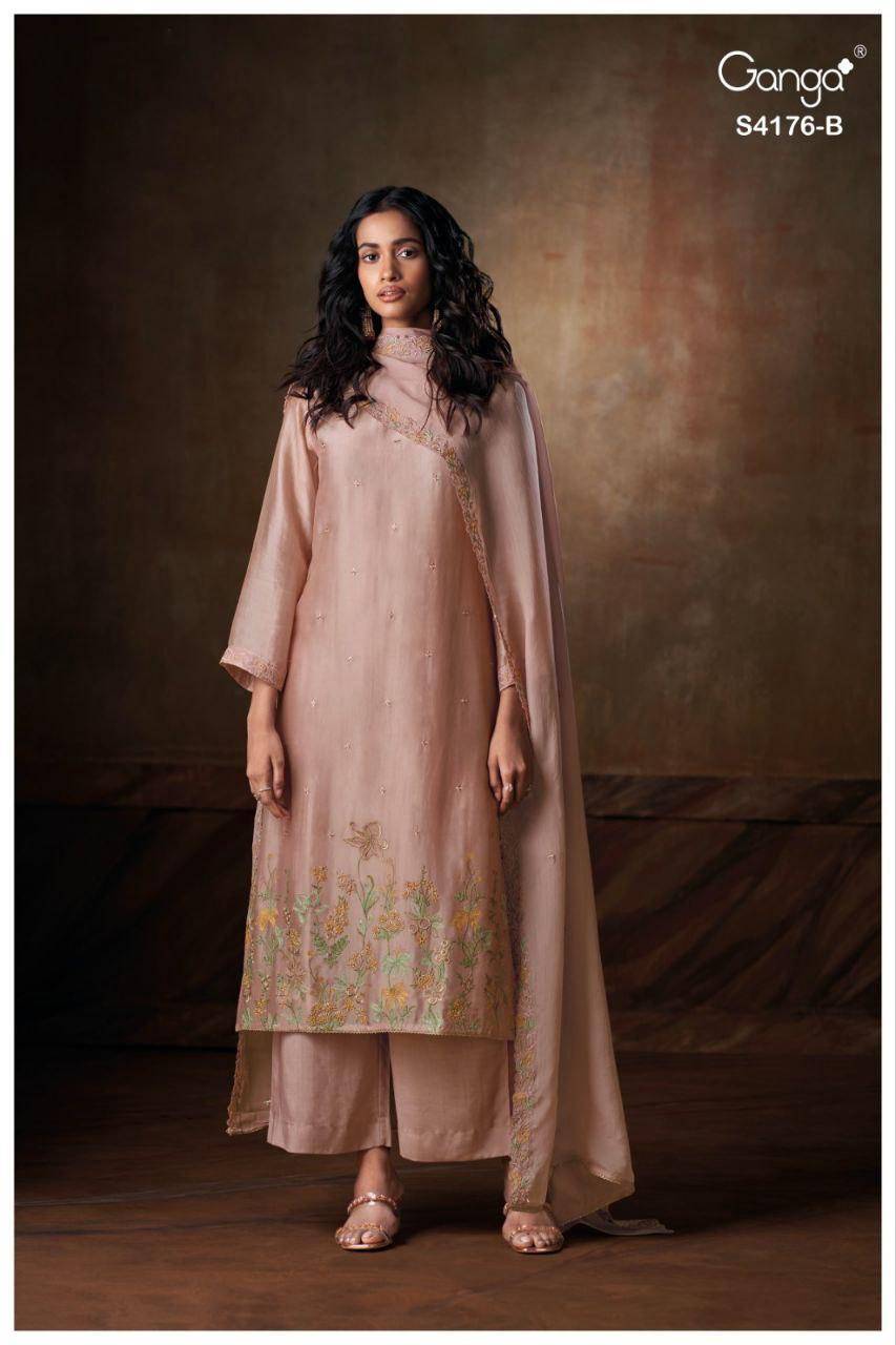 Farisha-4176 By Ganga Fashion 4176-A To 4176-D Series Beautiful Festive Suits Stylish Colorful Fancy Casual Wear & Ethnic Wear Premium Pure Bemberg Tussar Silk Dresses At Wholesale Price